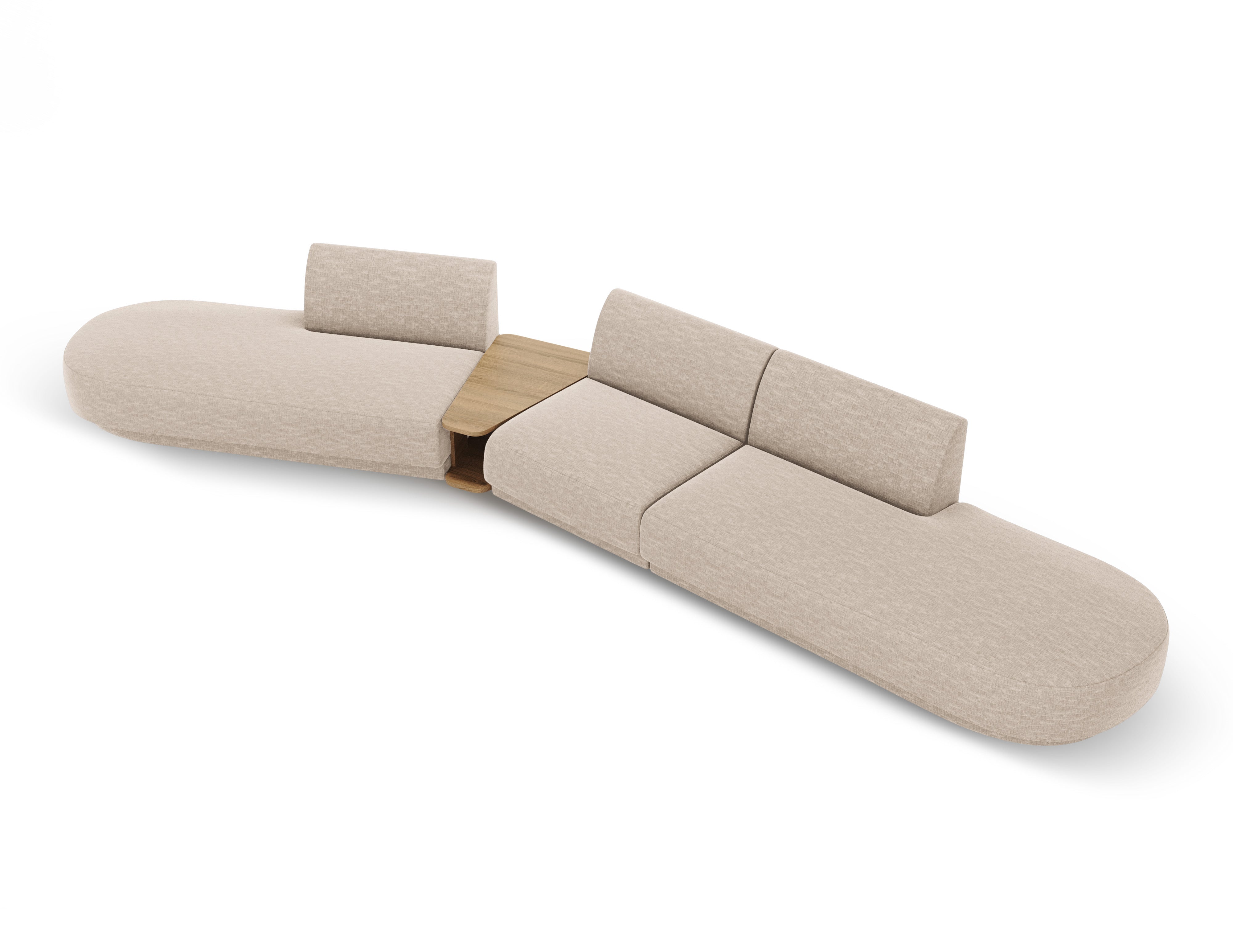 Left-sided modular sofa with table for 5 people MILEY beige silky chenille