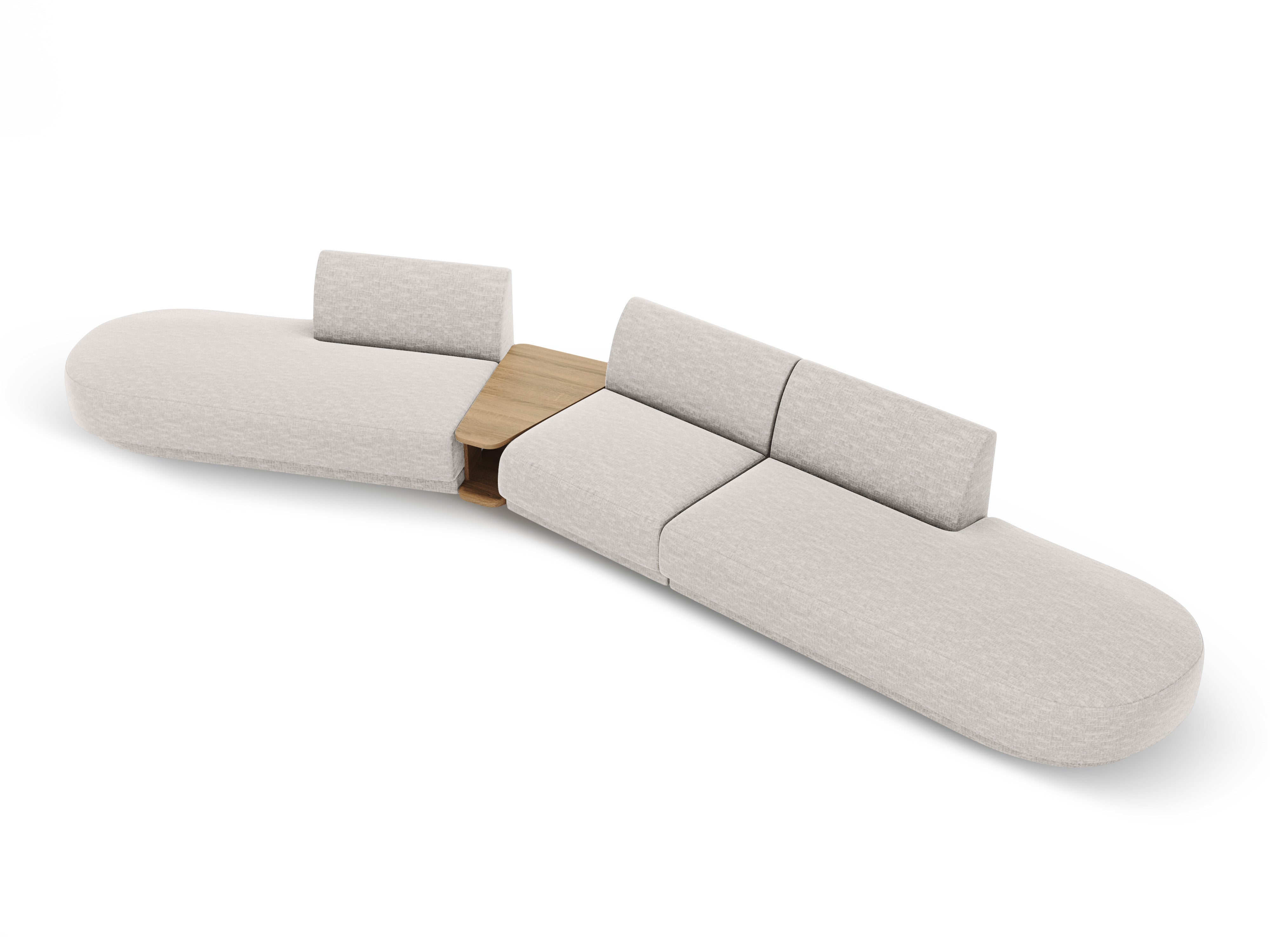 Modulares Sofa links mit Tisch für 5 Personen MILEY hellgraues schimmerndes Chenille