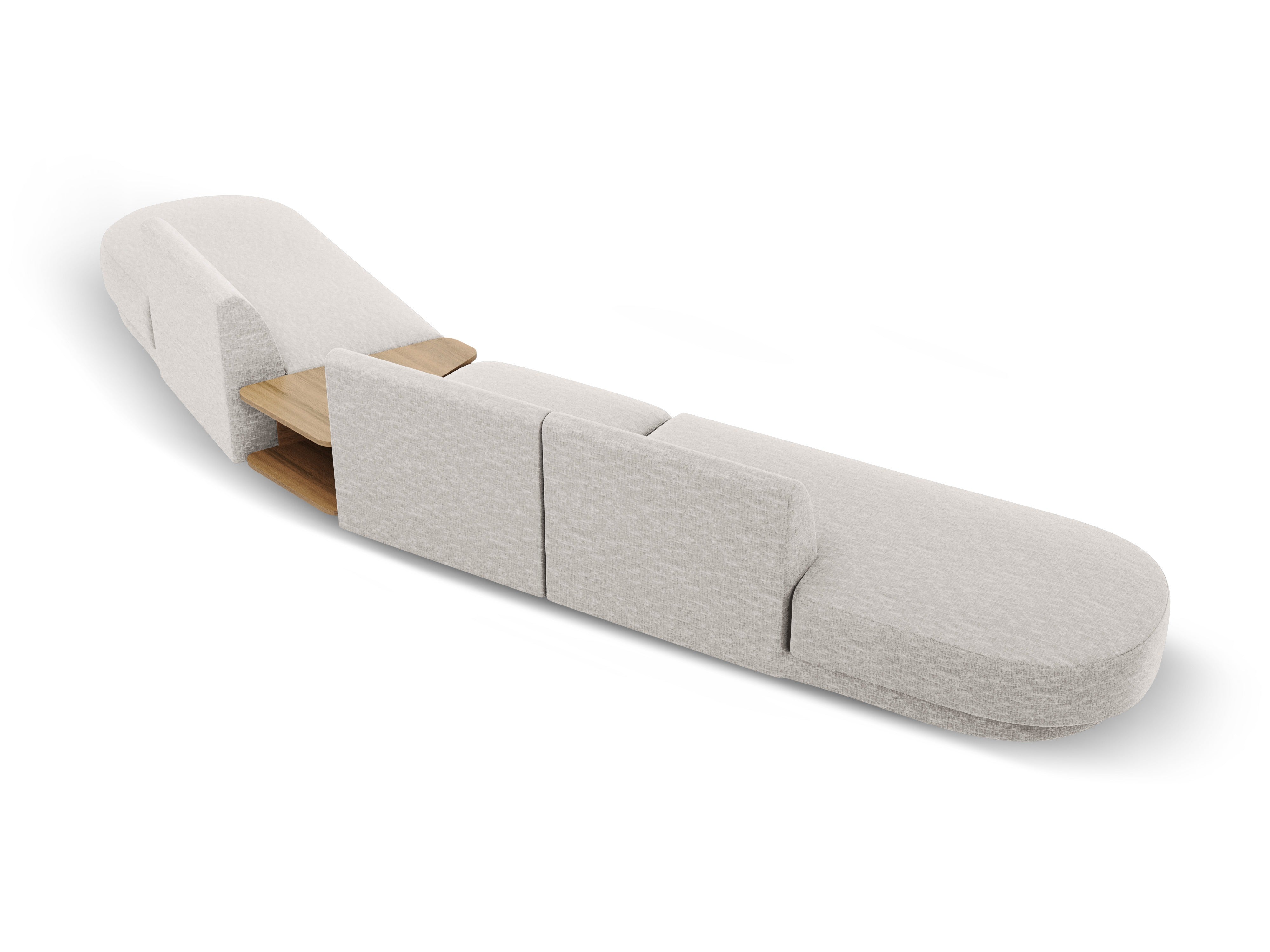 Modulares Sofa mit Tisch, 5-Sitzer MILEY in hellgrauem, seidig schimmerndem Chenille, rechtsseitig