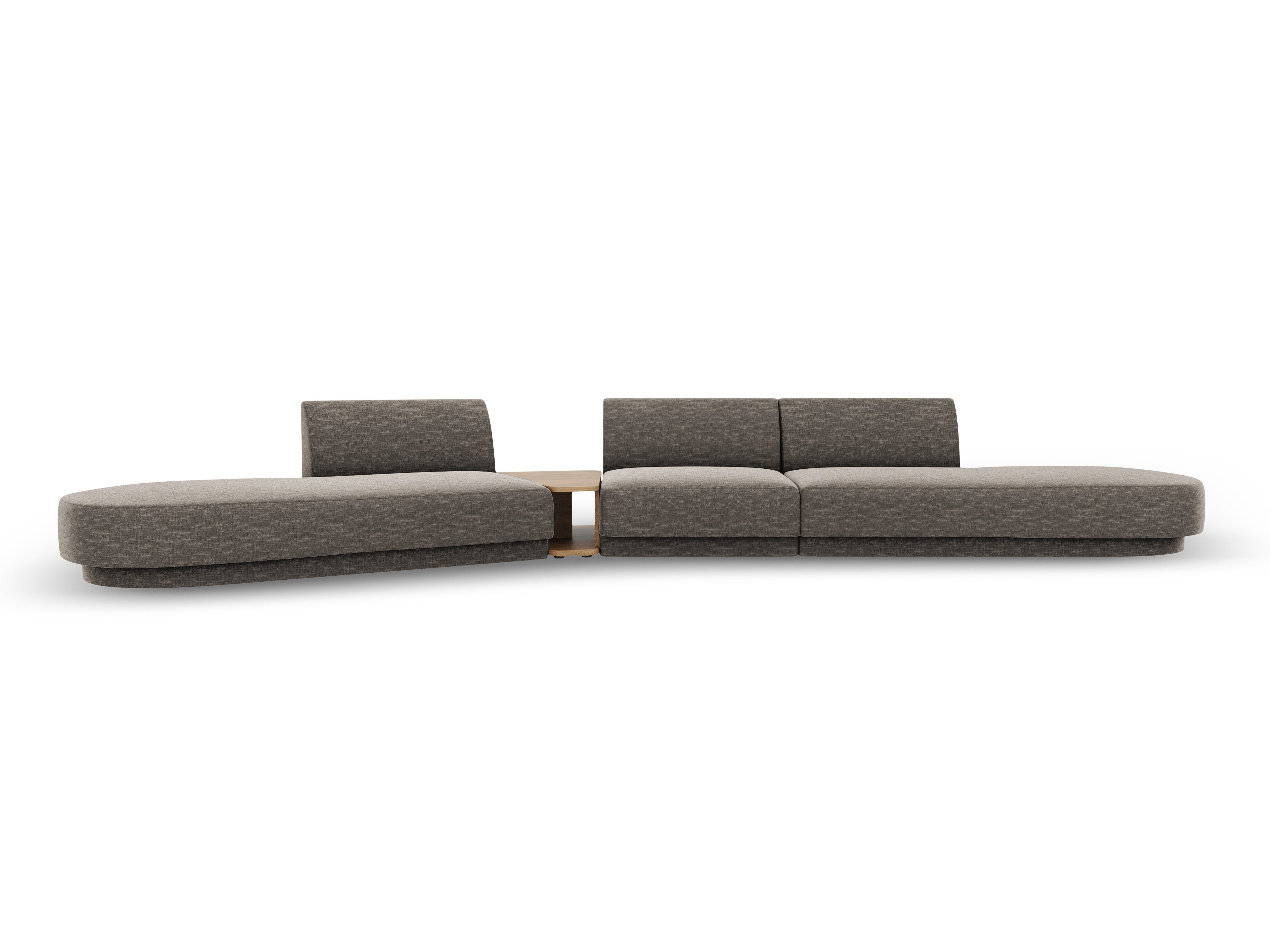 Left-sided modular sofa with table for 5 people MILEY gray silky chenille