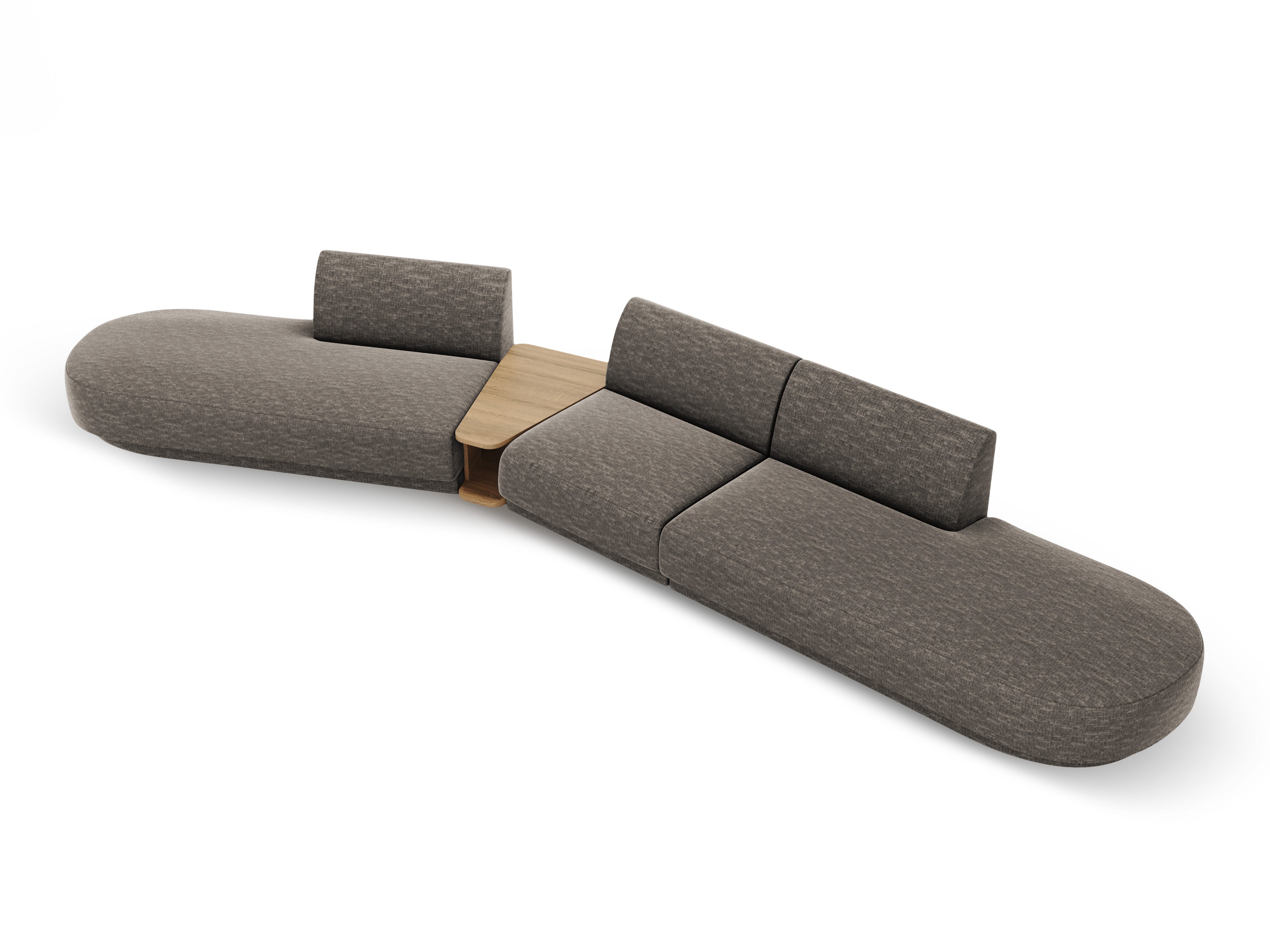 Left-sided modular sofa with table for 5 people MILEY gray silky chenille