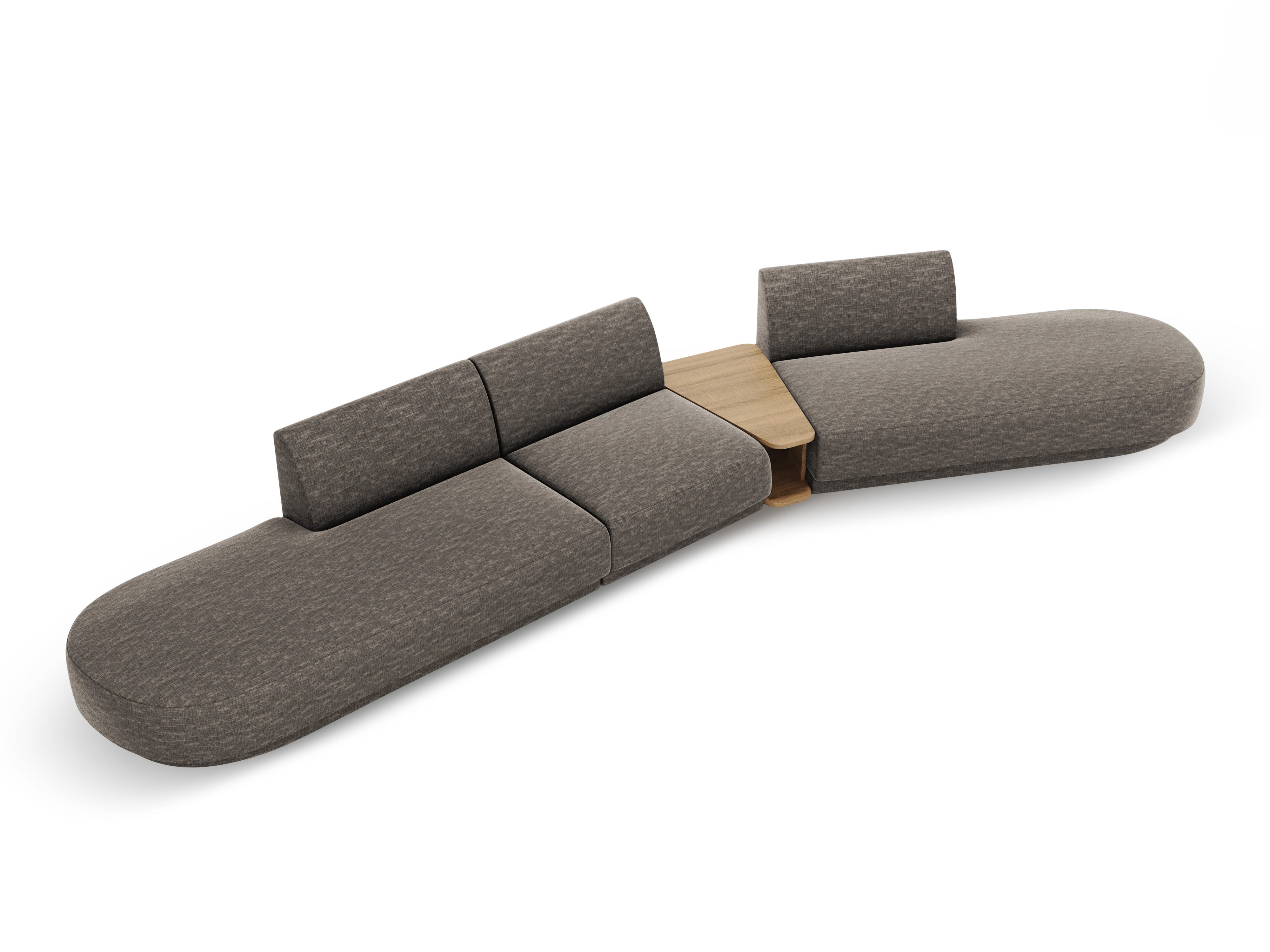 Right-facing modular sofa with table for 5 people MILEY gray silky chenille