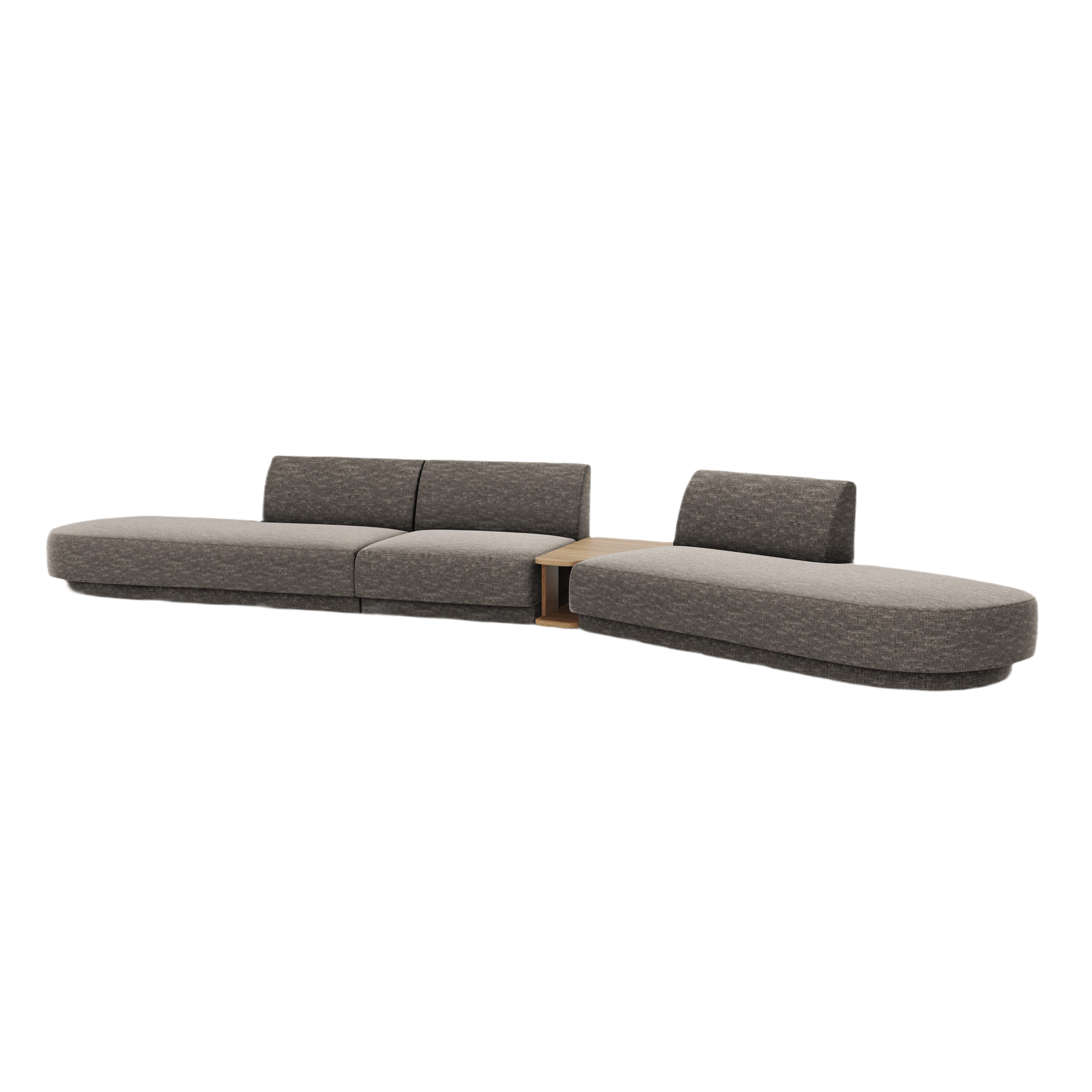 Right-facing modular sofa with table for 5 people MILEY gray silky chenille
