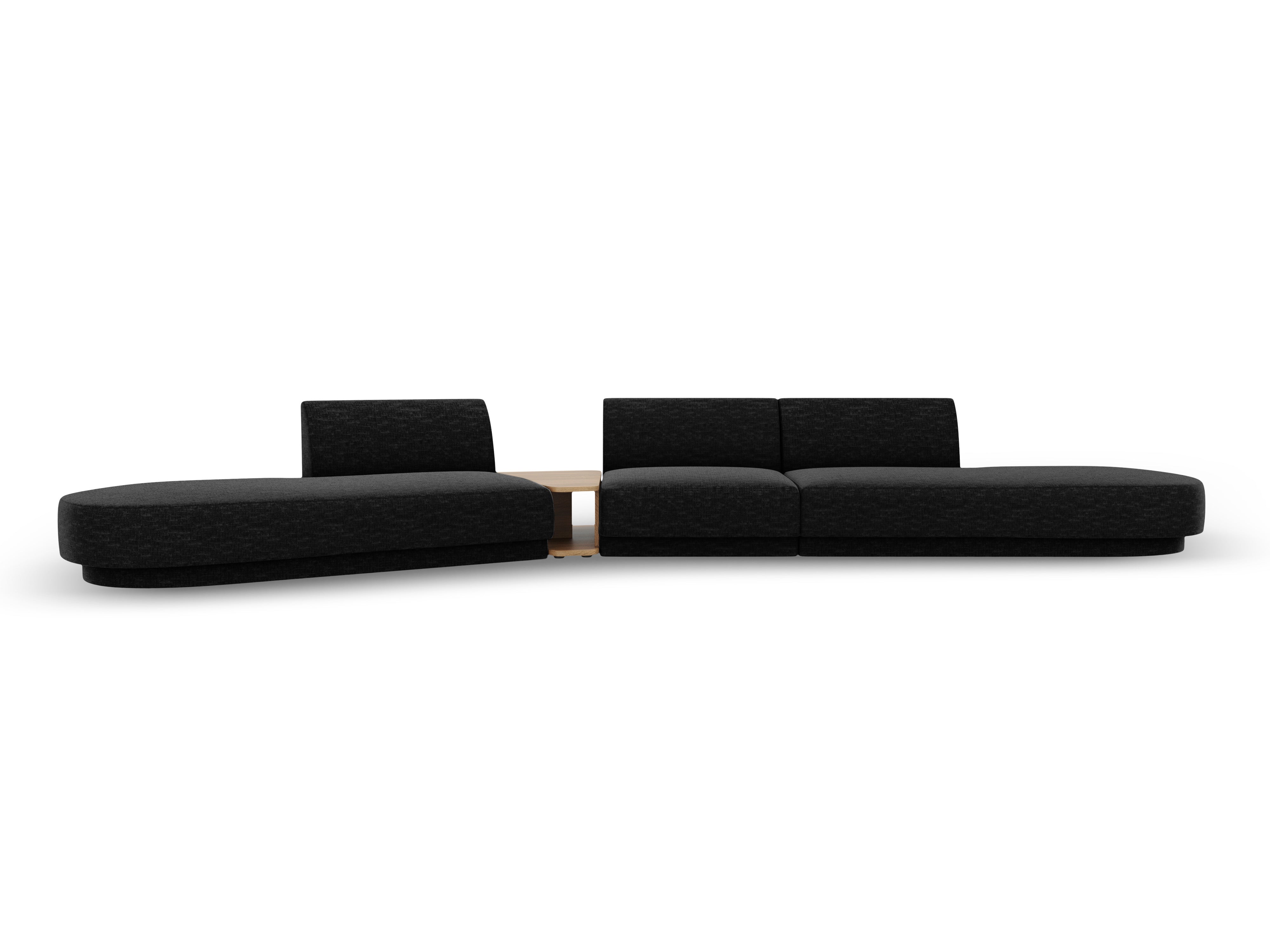 Left-sided modular sofa with table for 5 people MILEY black chenille silky