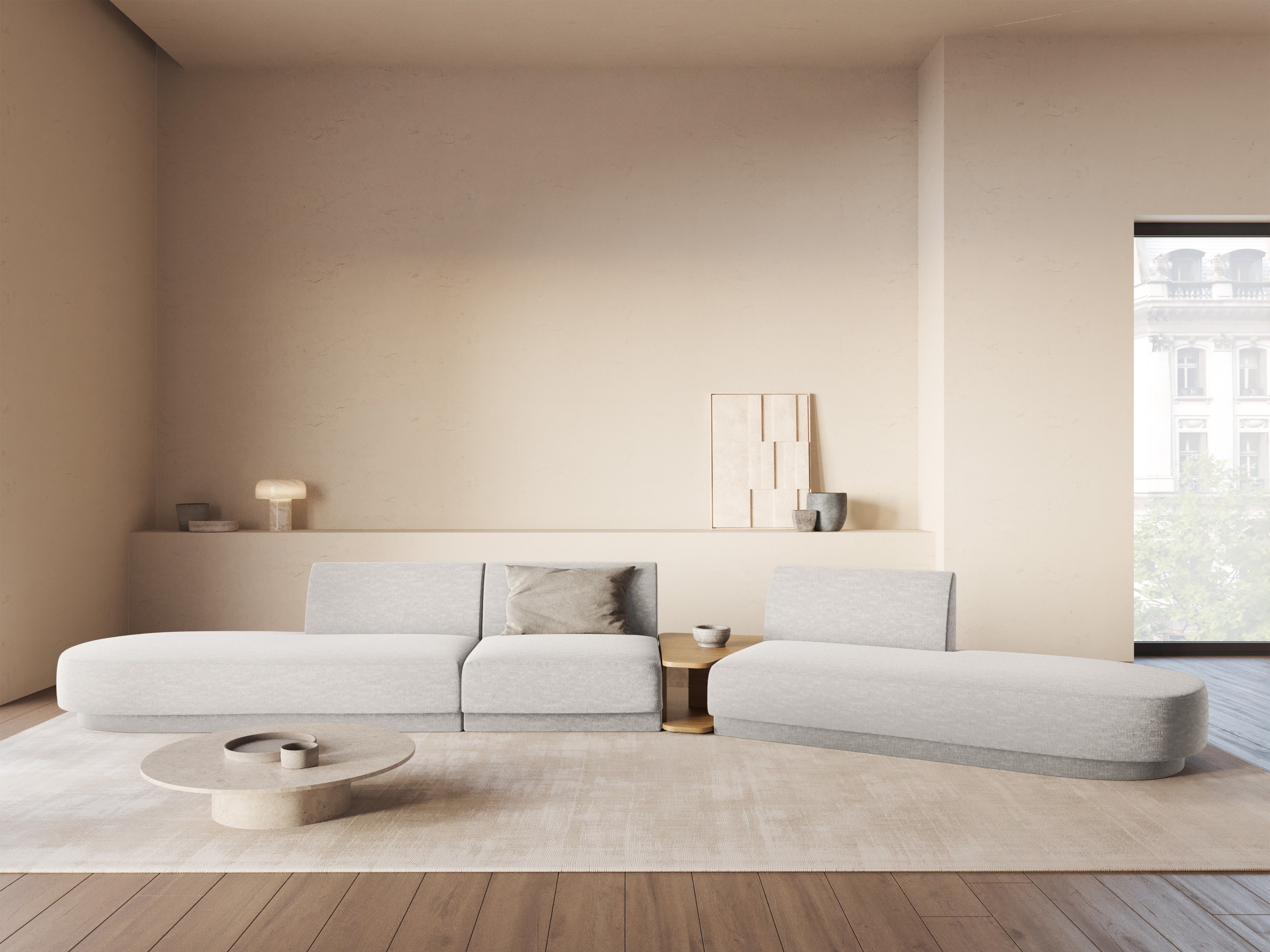 Right-facing modular sofa with table for 5 people MILEY gray chenille