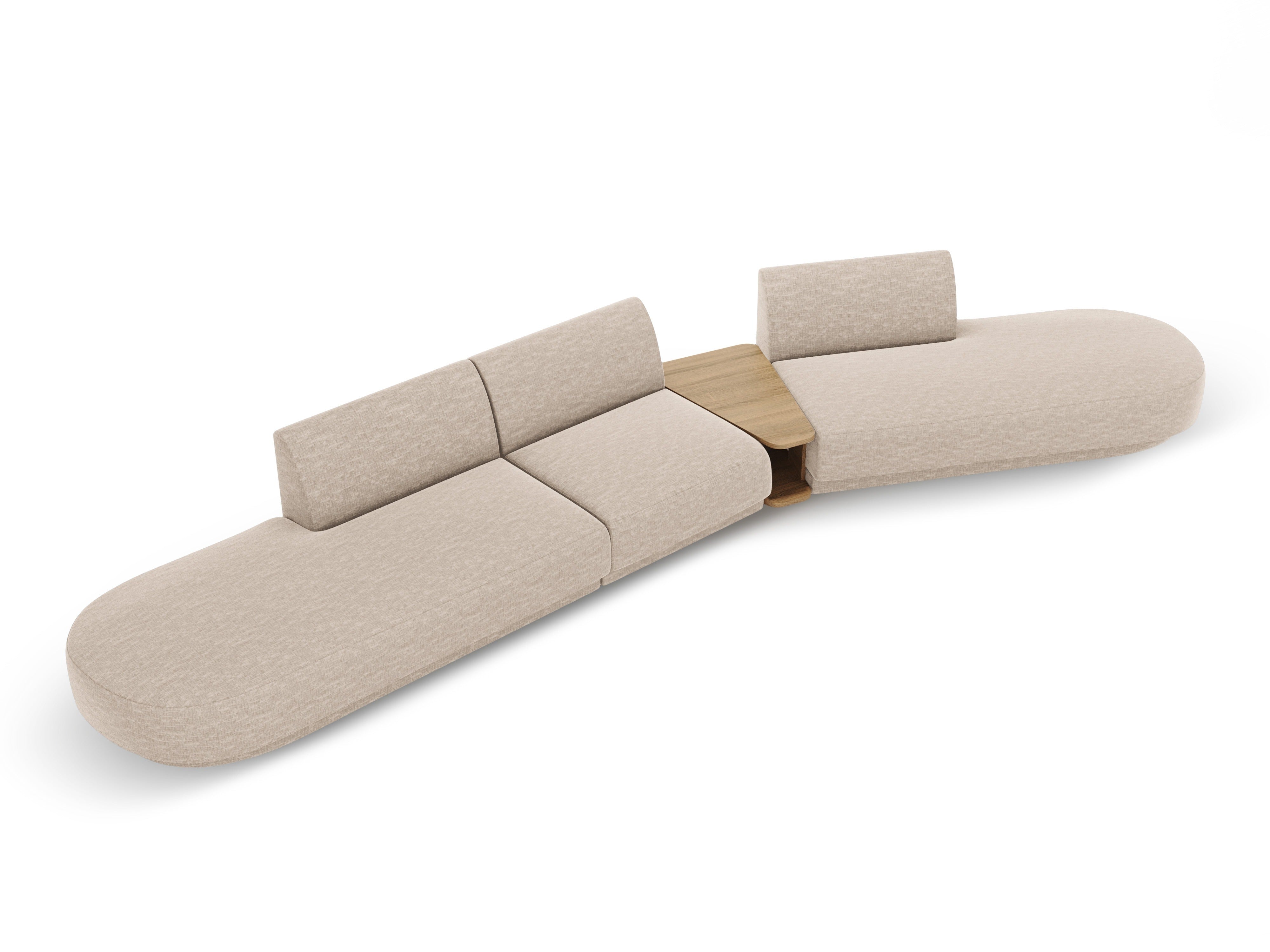 Right-facing modular sofa with table for 5 people MILEY beige chenille