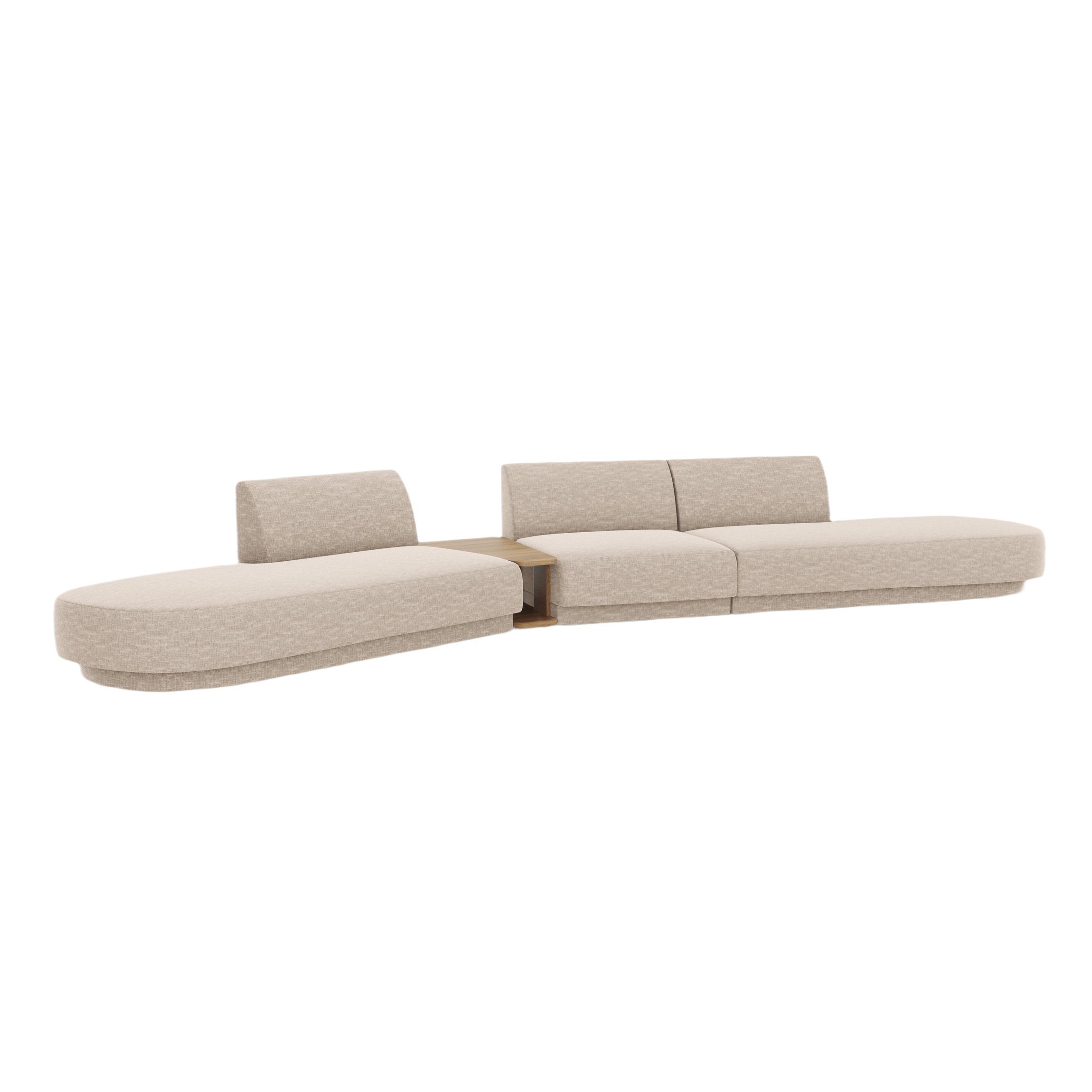 Left-sided modular sofa with table for 5 people MILEY beige chenille