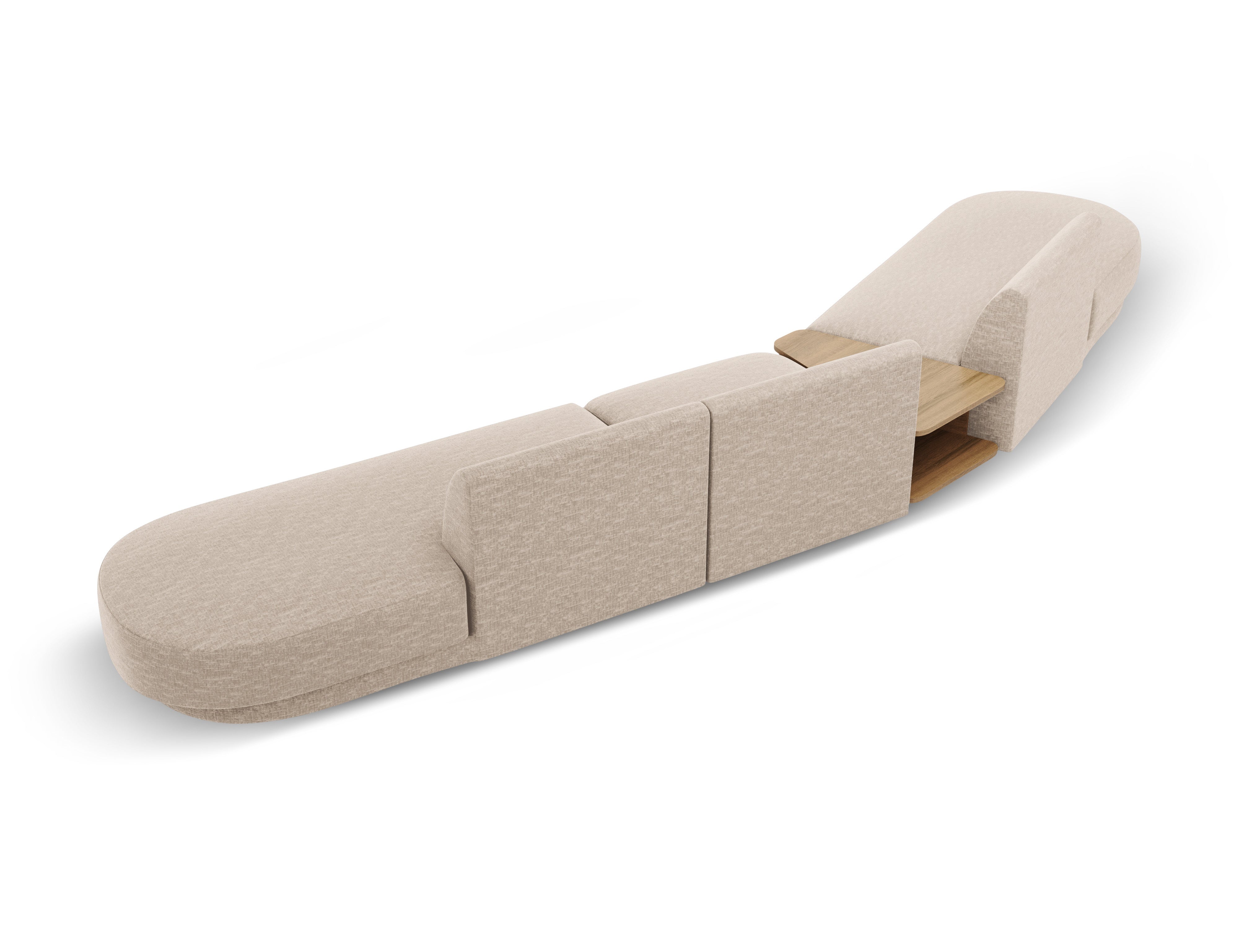 Left-sided modular sofa with table for 5 people MILEY beige chenille