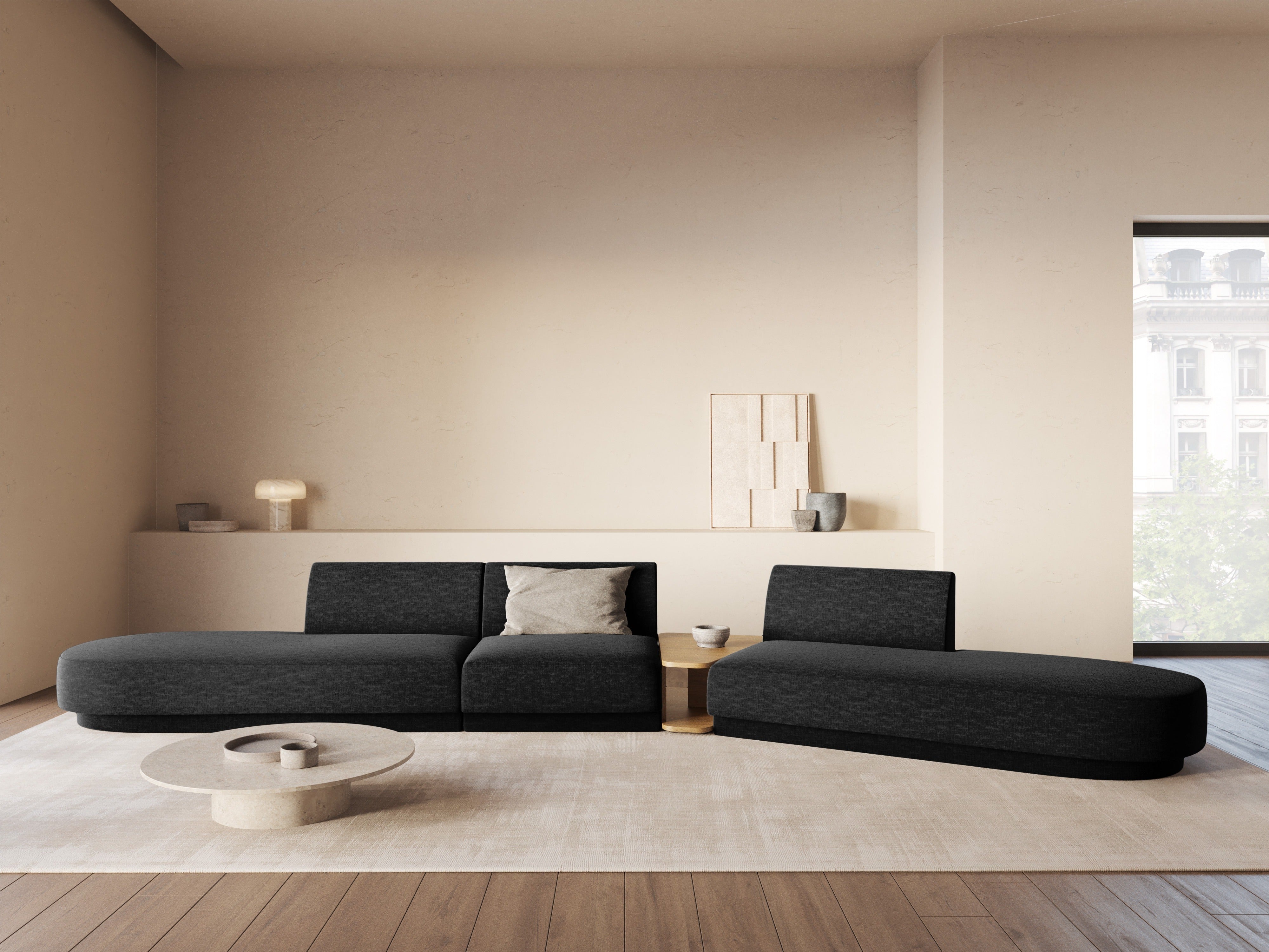 Right-facing modular sofa with table for 5 people MILEY black chenille