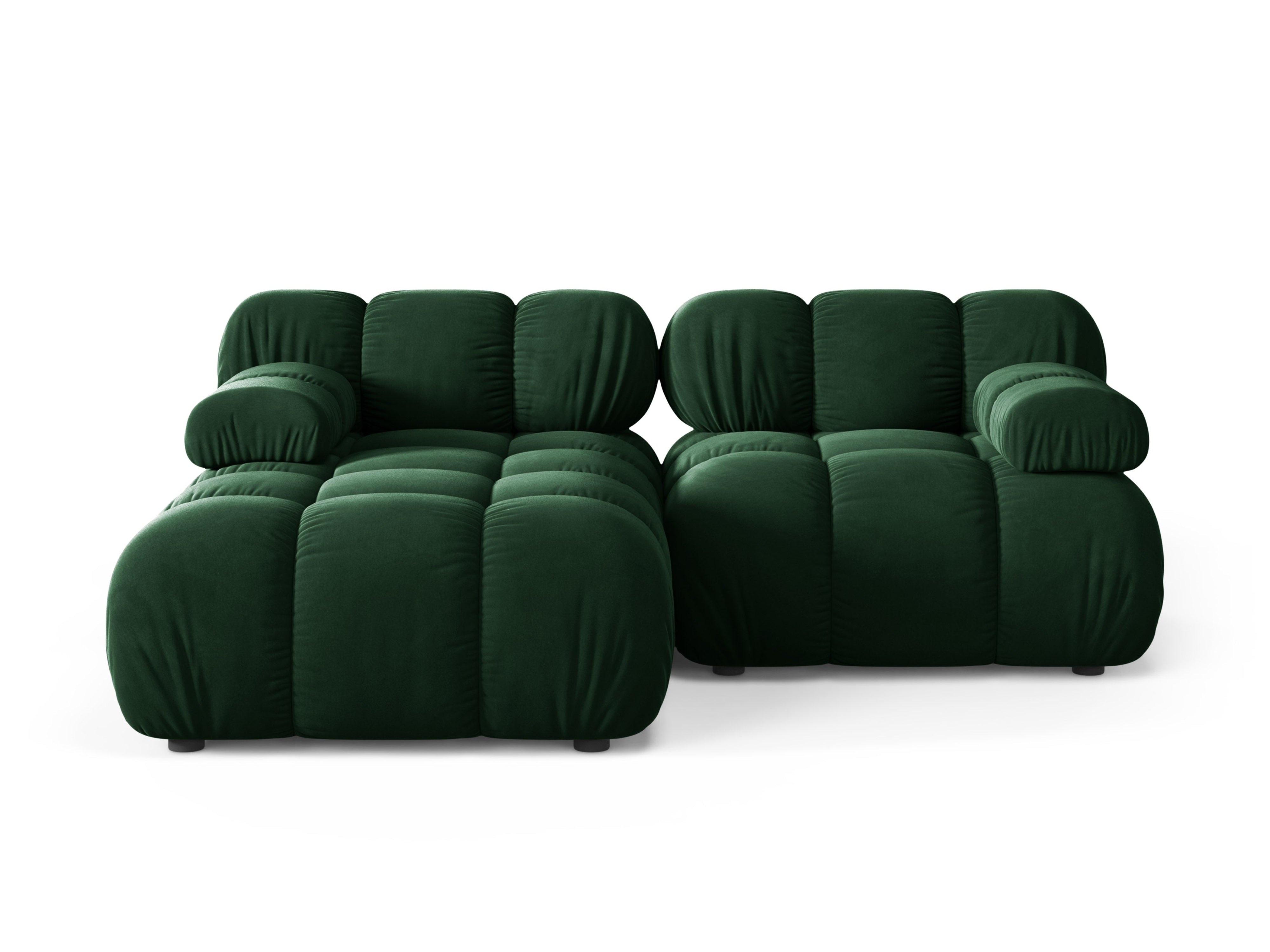 Samt-Ecksofa für 2 Personen, linksseitig, BELLIS in Flaschengrün.