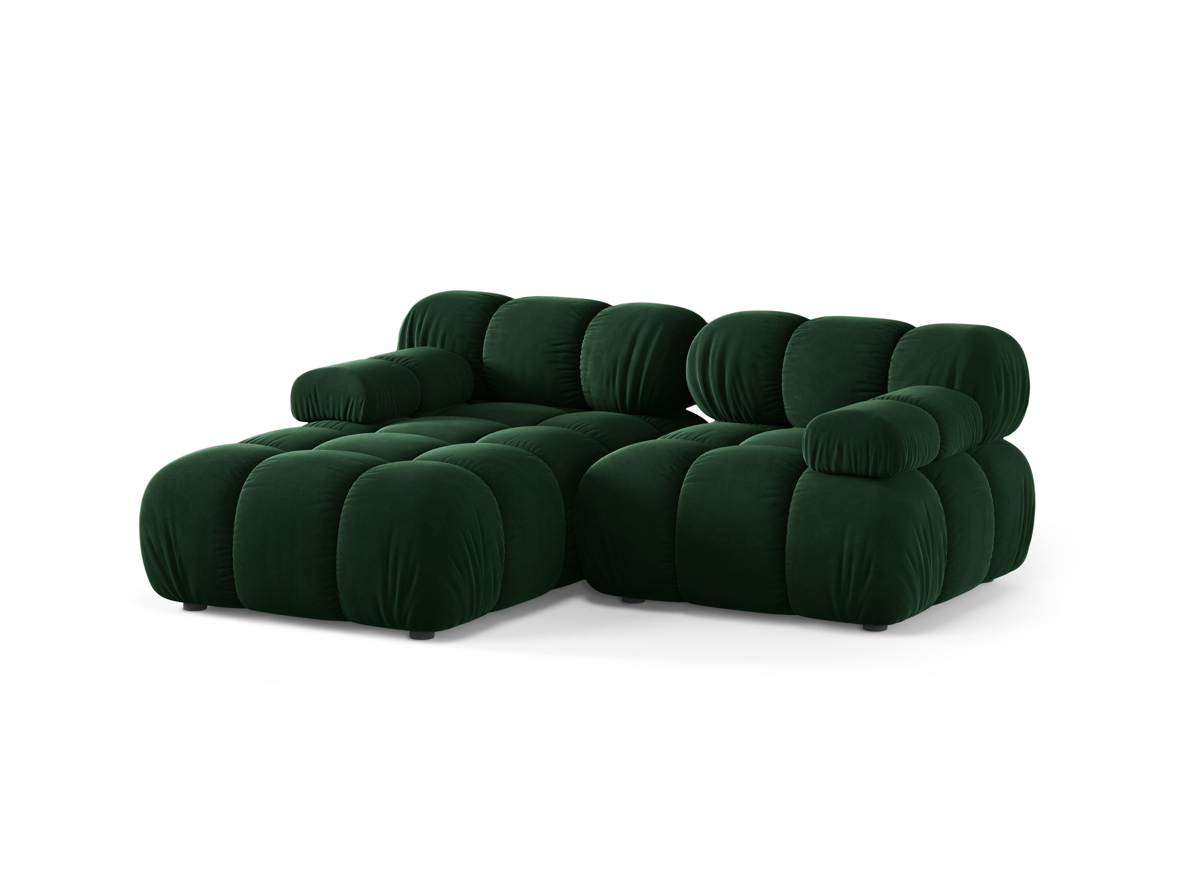 Samt-Ecksofa für 2 Personen, linksseitig, BELLIS in Flaschengrün.