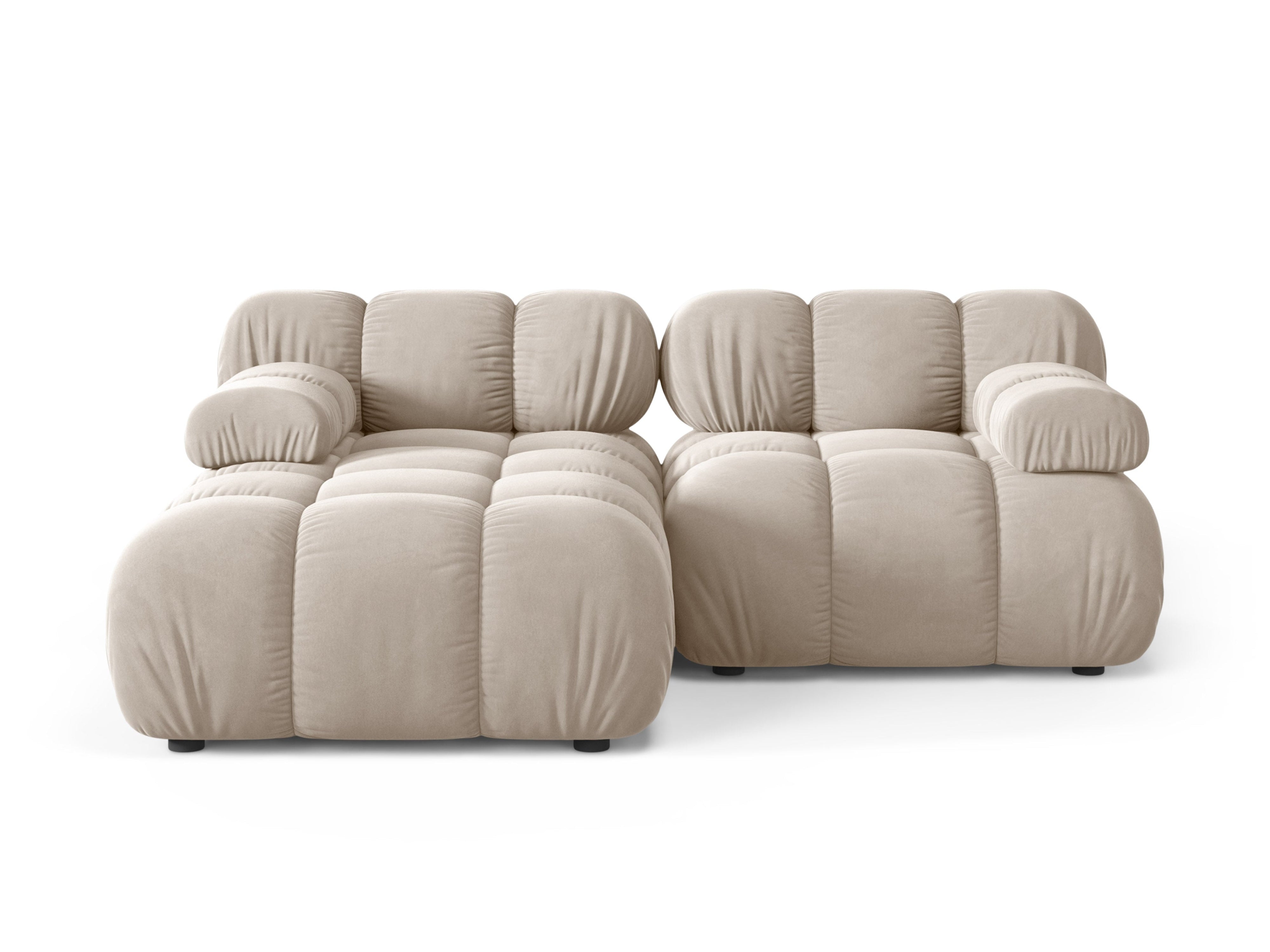 Beiger, linksseitiger, 2-sitziger Samt-Ecksofa BELLIS