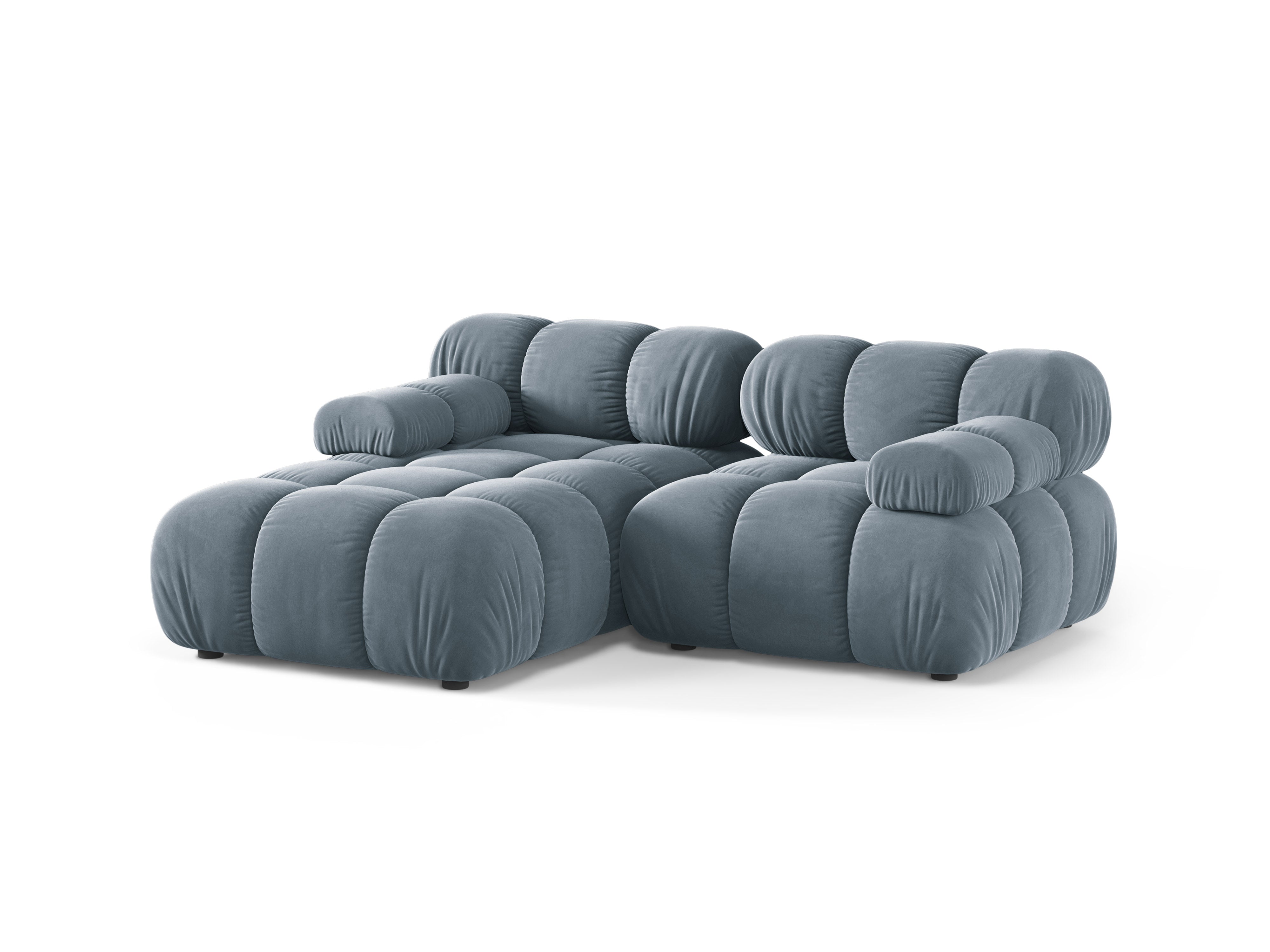Samt-Ecksofa für 2 Personen, linksseitig, BELLIS in Blau