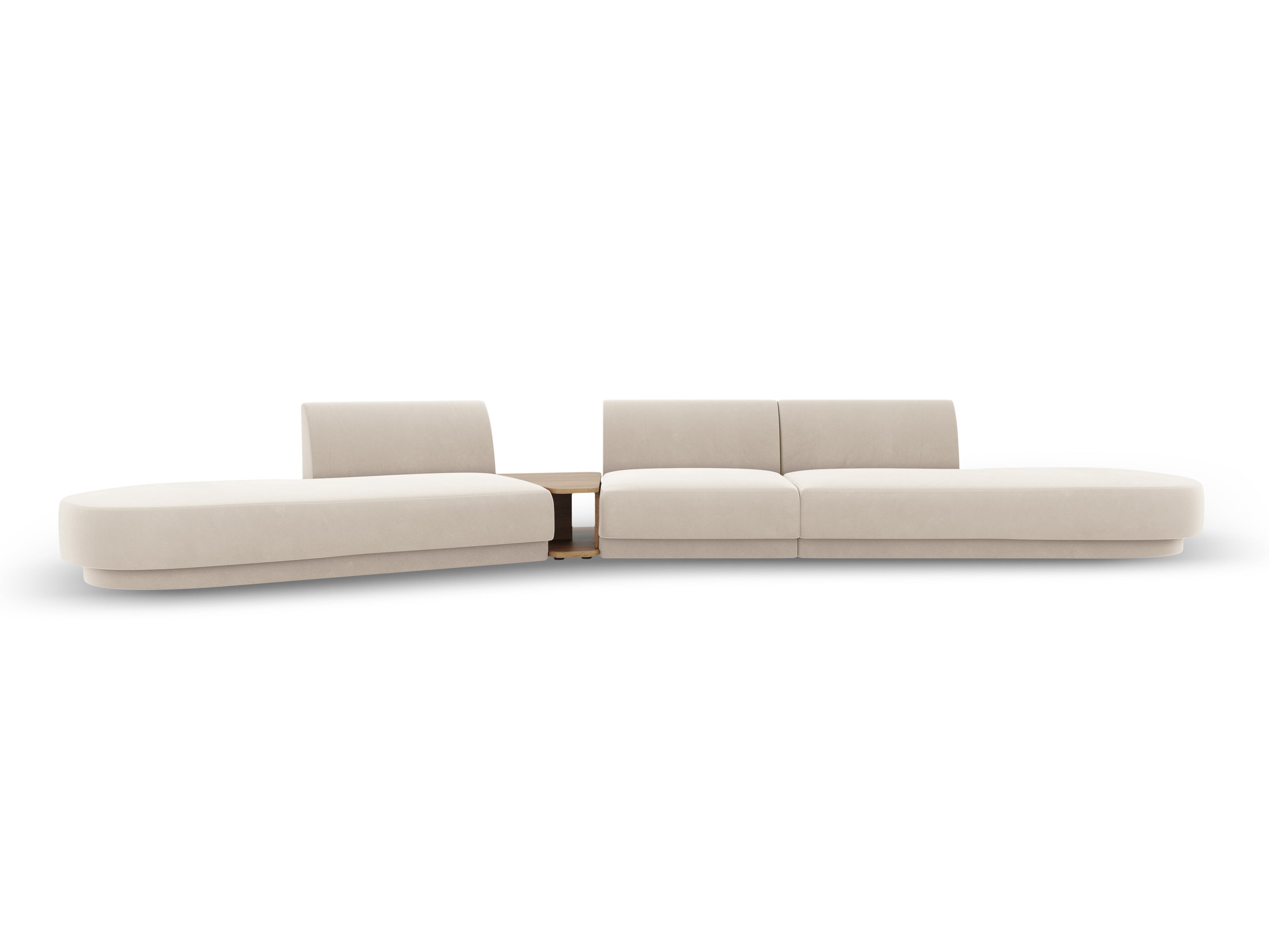 Left-sided modular sofa with table, 5-seater, velvet MILEY light beige