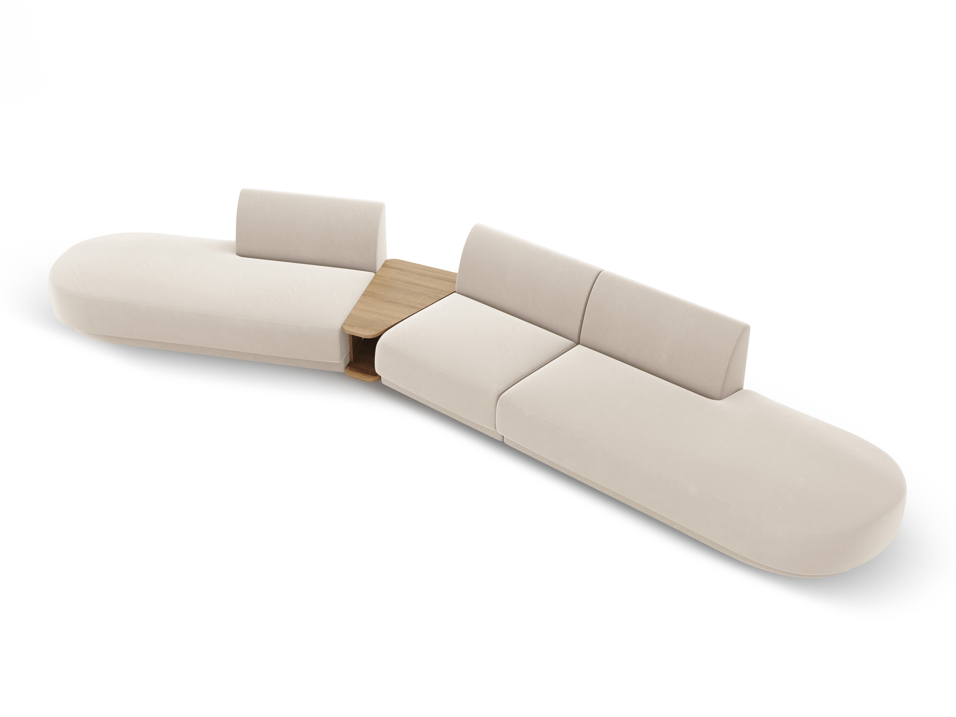 Left-sided modular sofa with table, 5-seater, velvet MILEY light beige