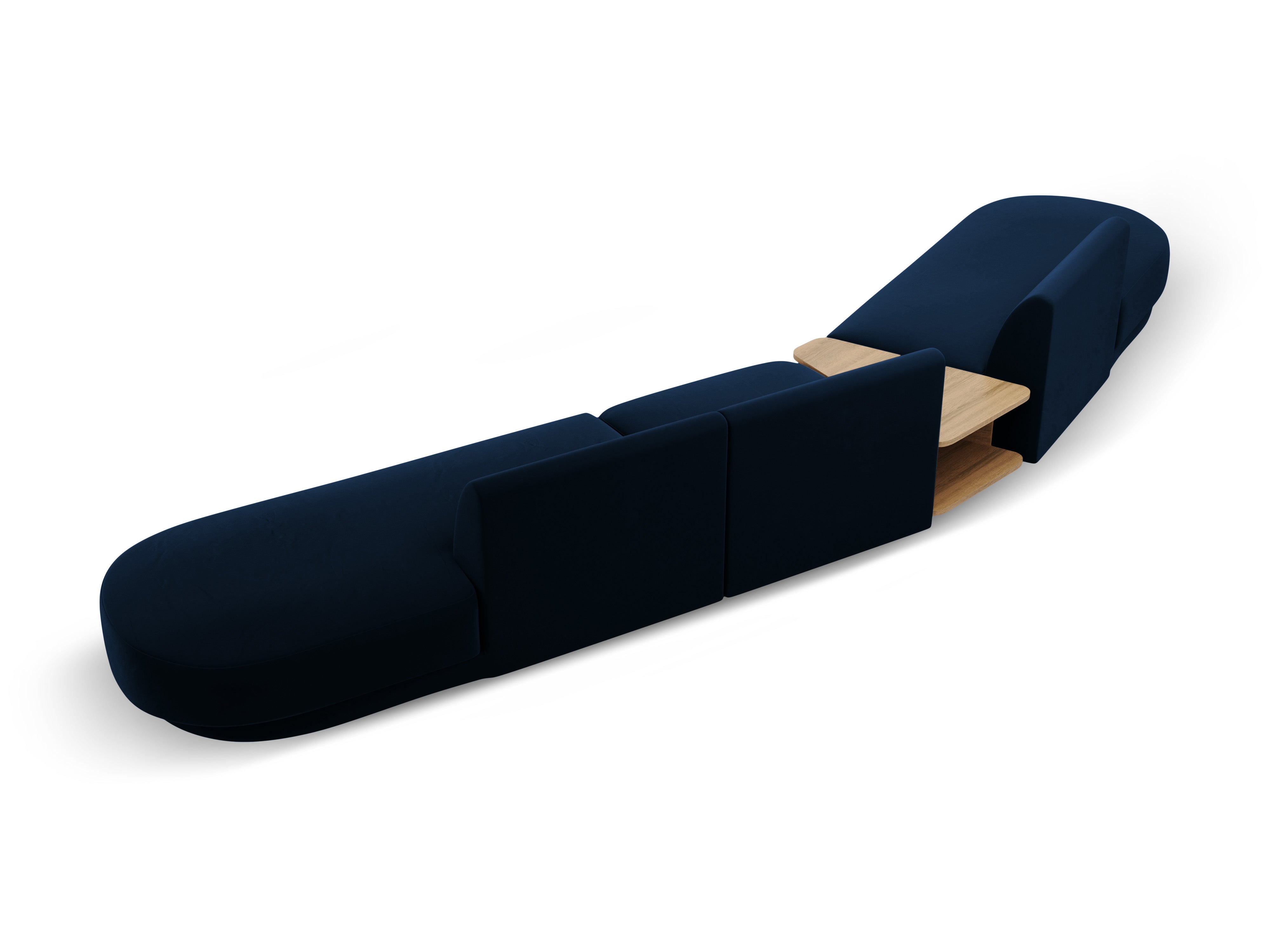Left-facing modular sofa with table, 5-seater, velvet MILEY in royal blue