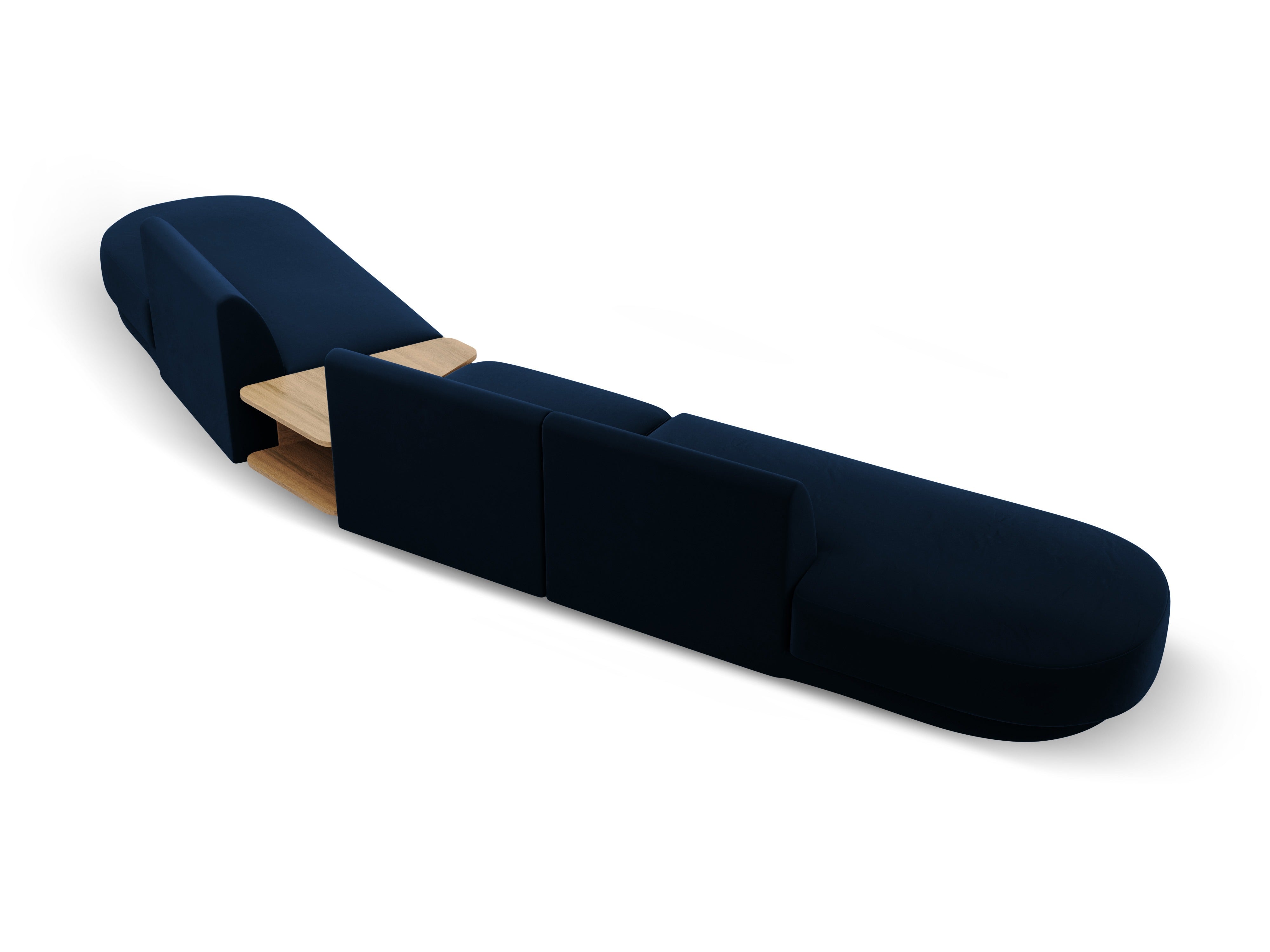 Right-facing modular sofa with table for 5 people in royal blue velvet MILEY