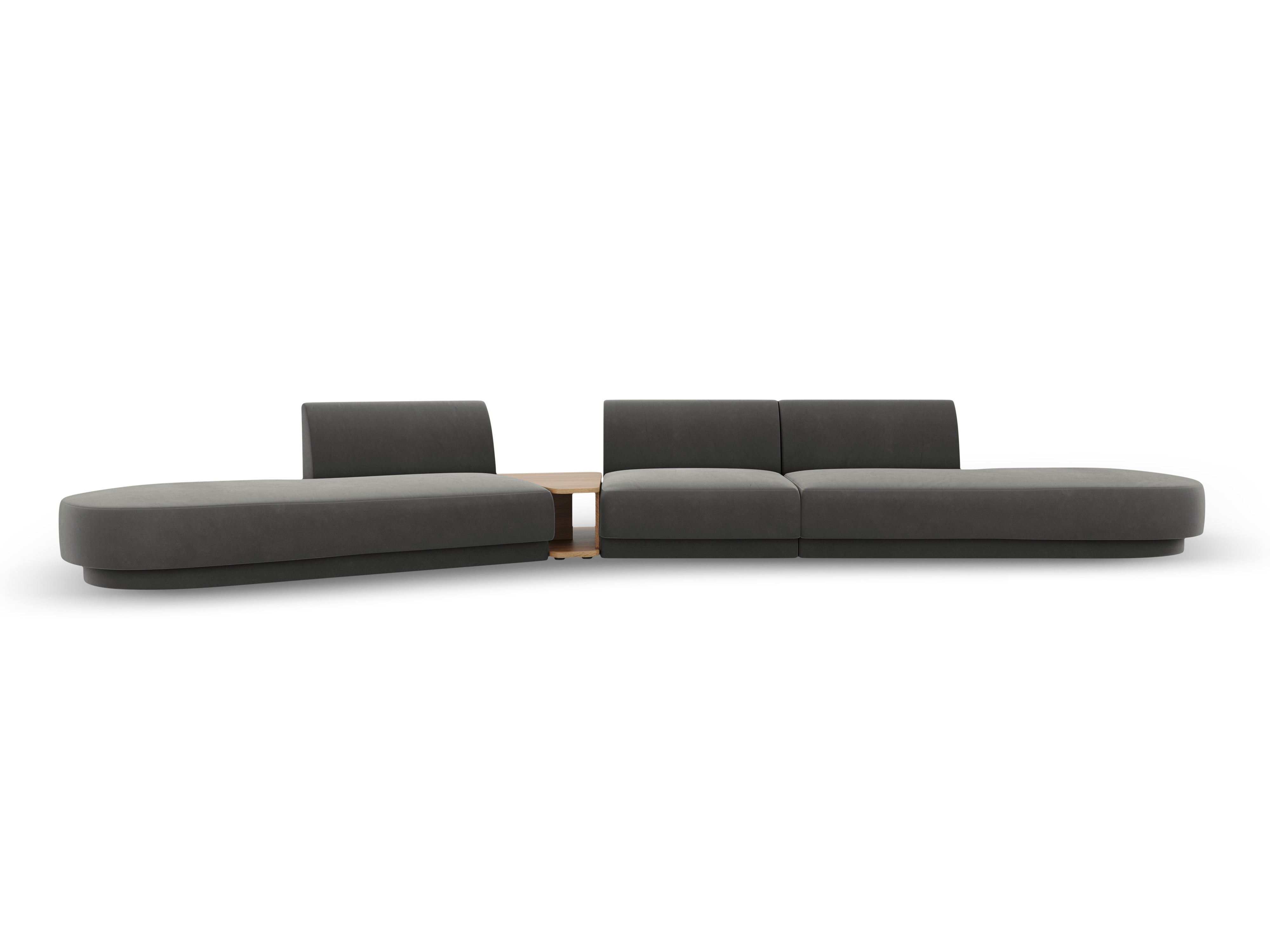 Left-sided modular sofa with table for 5 people in light gray velvet MILEY