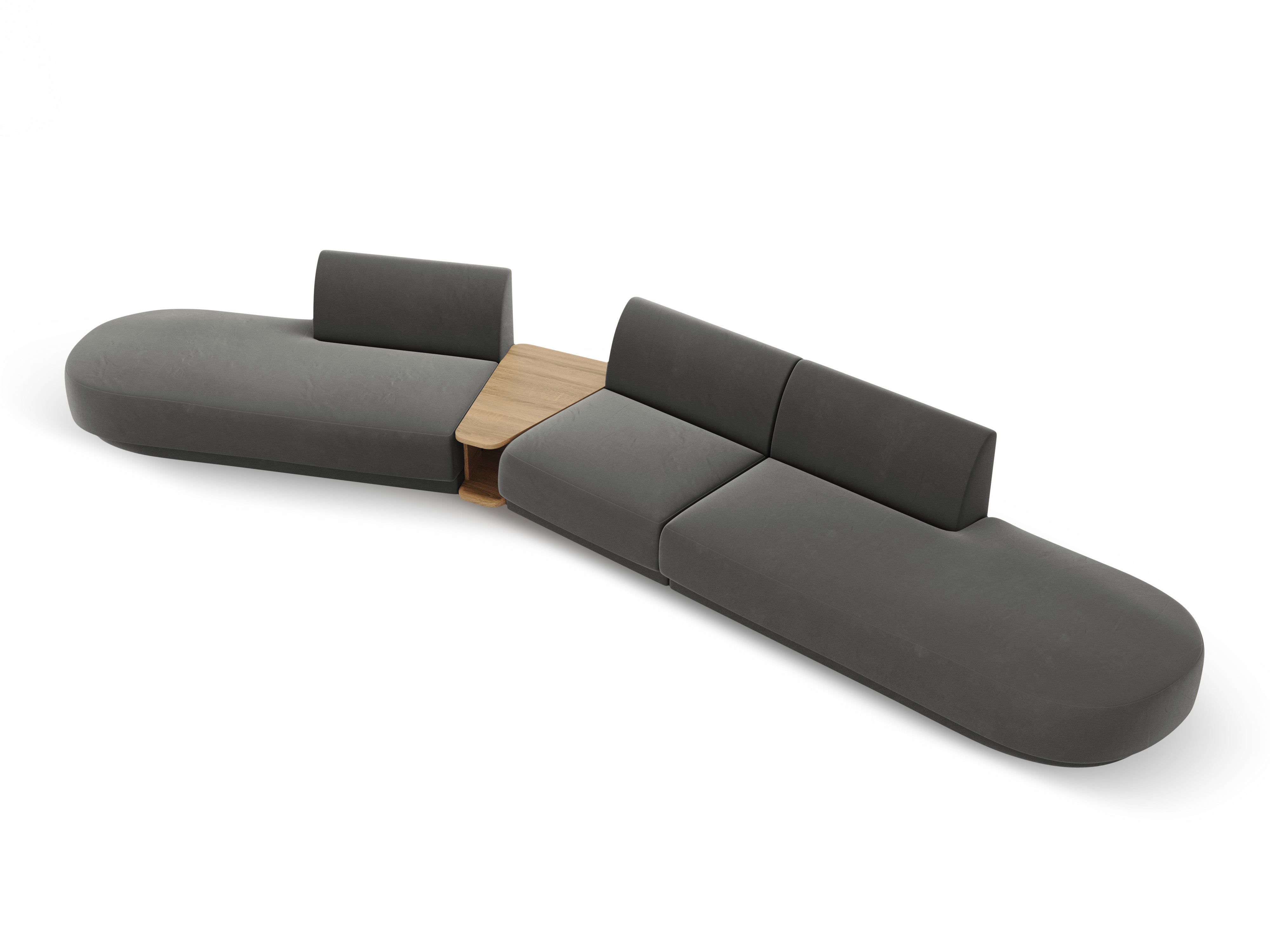 Left-sided modular sofa with table for 5 people in light gray velvet MILEY