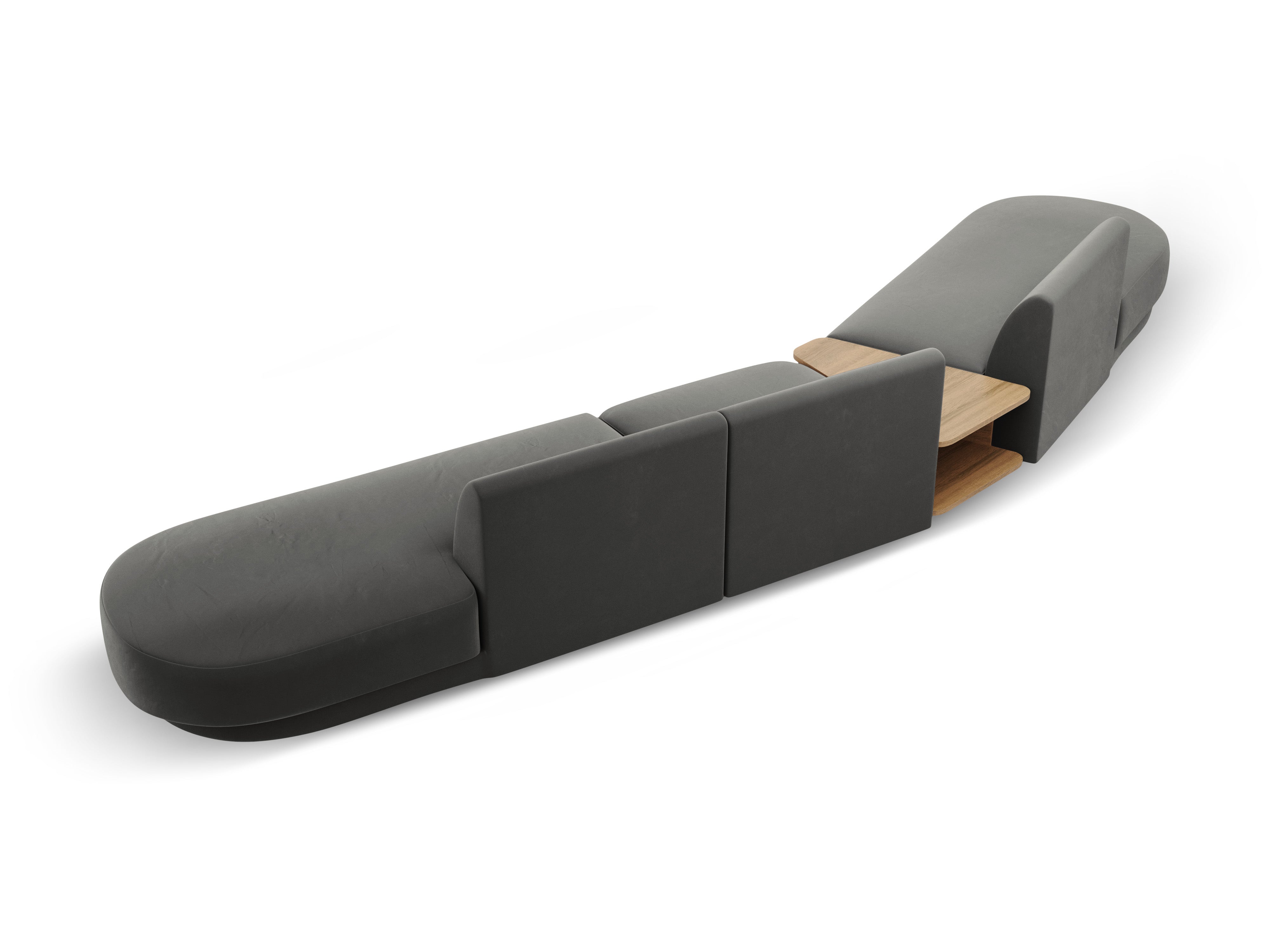 Left-sided modular sofa with table for 5 people in light gray velvet MILEY