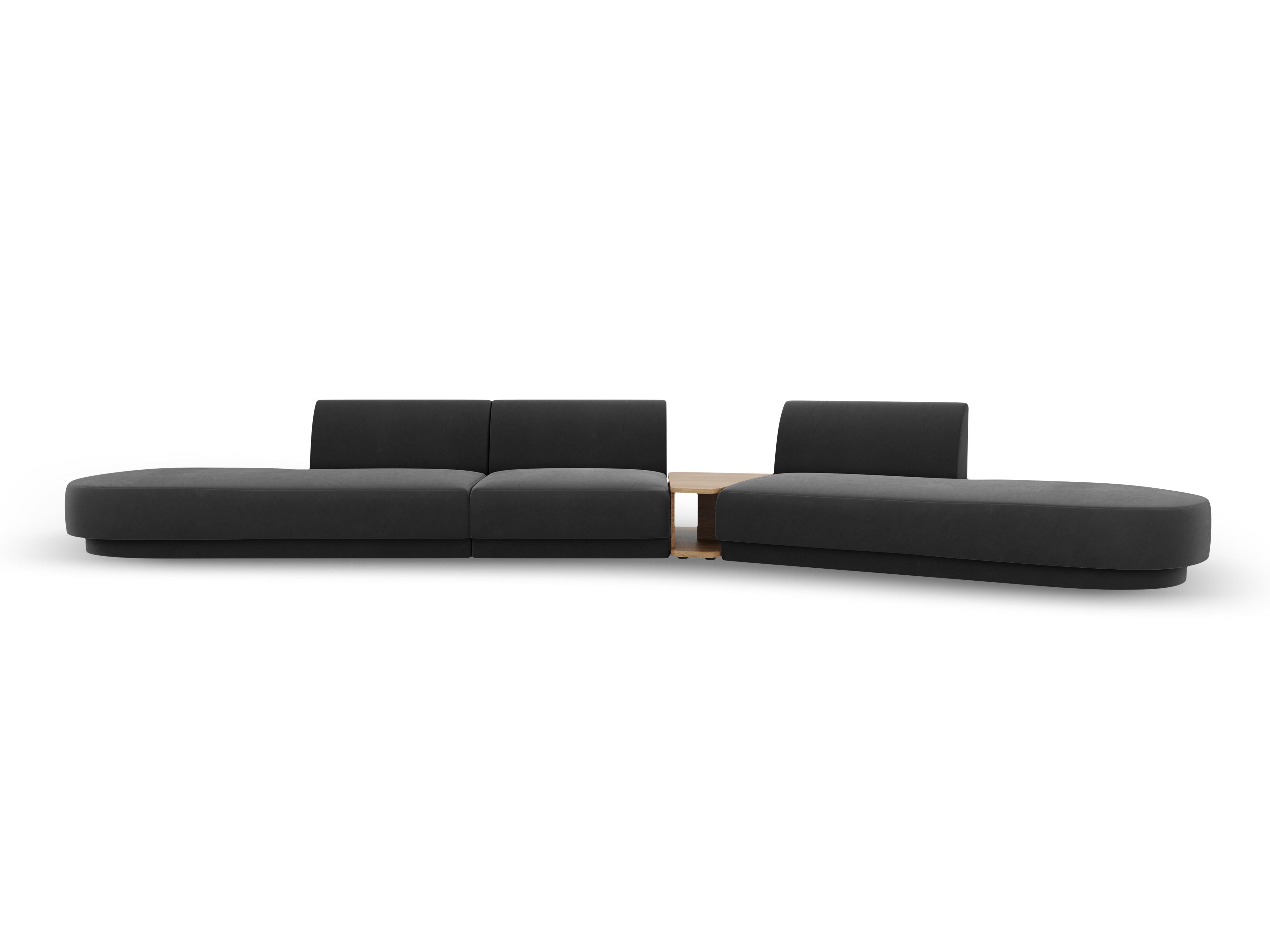 Right-facing modular sofa with table for 5 people in velvet MILEY gray