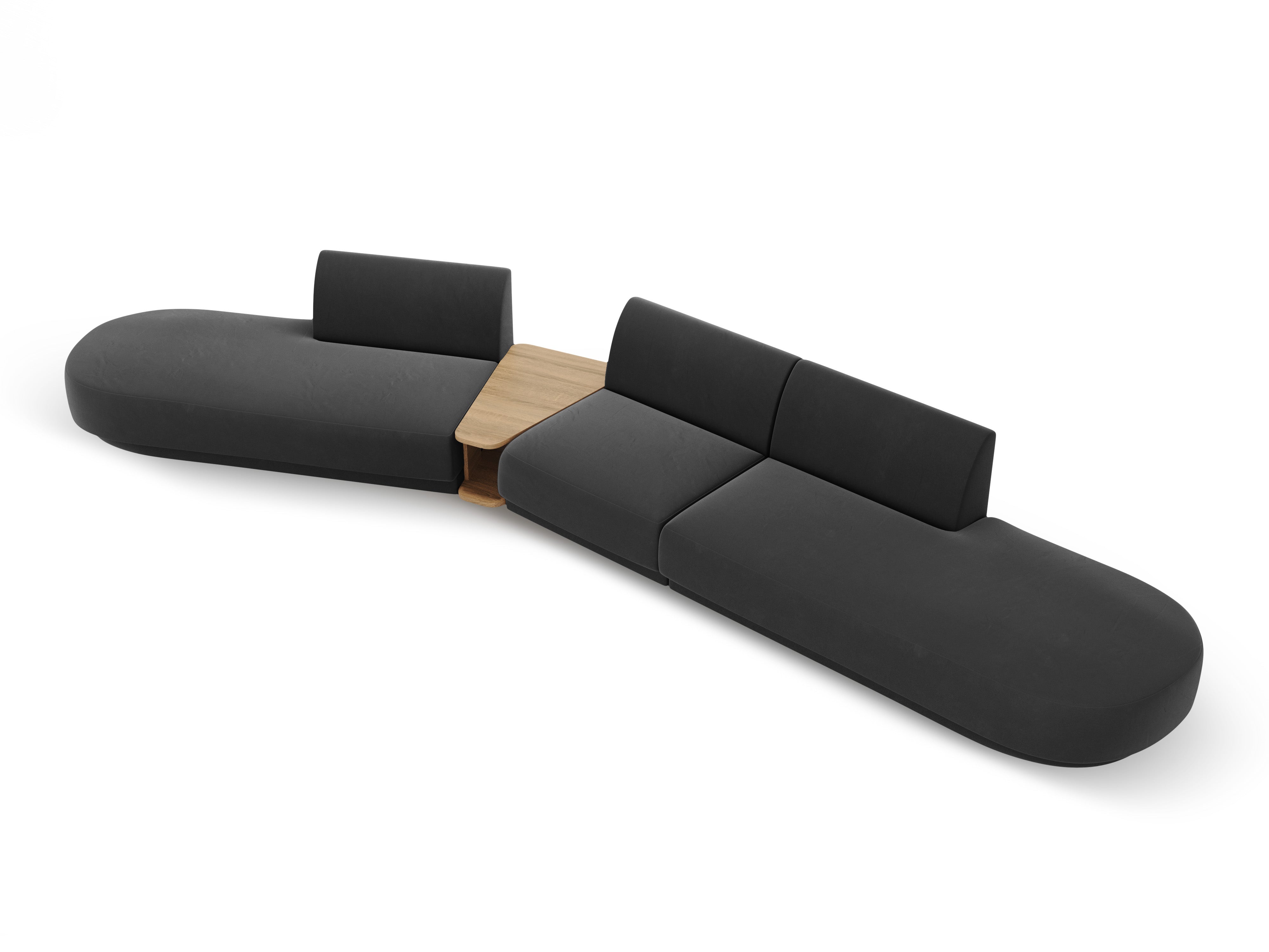 Left-sided modular sofa with table for 5 people, velvet MILEY in gray
