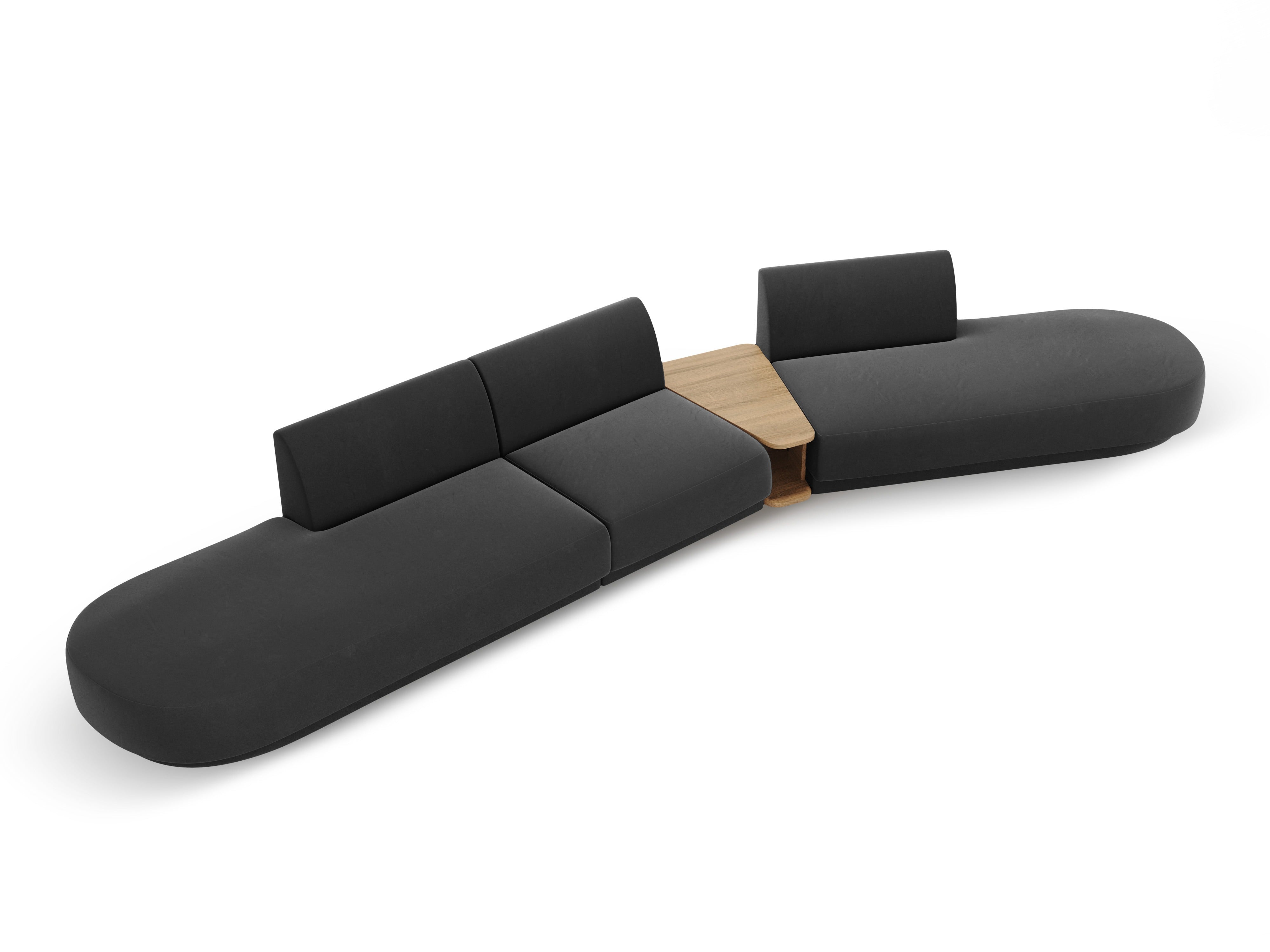 Right-facing modular sofa with table for 5 people in velvet MILEY gray