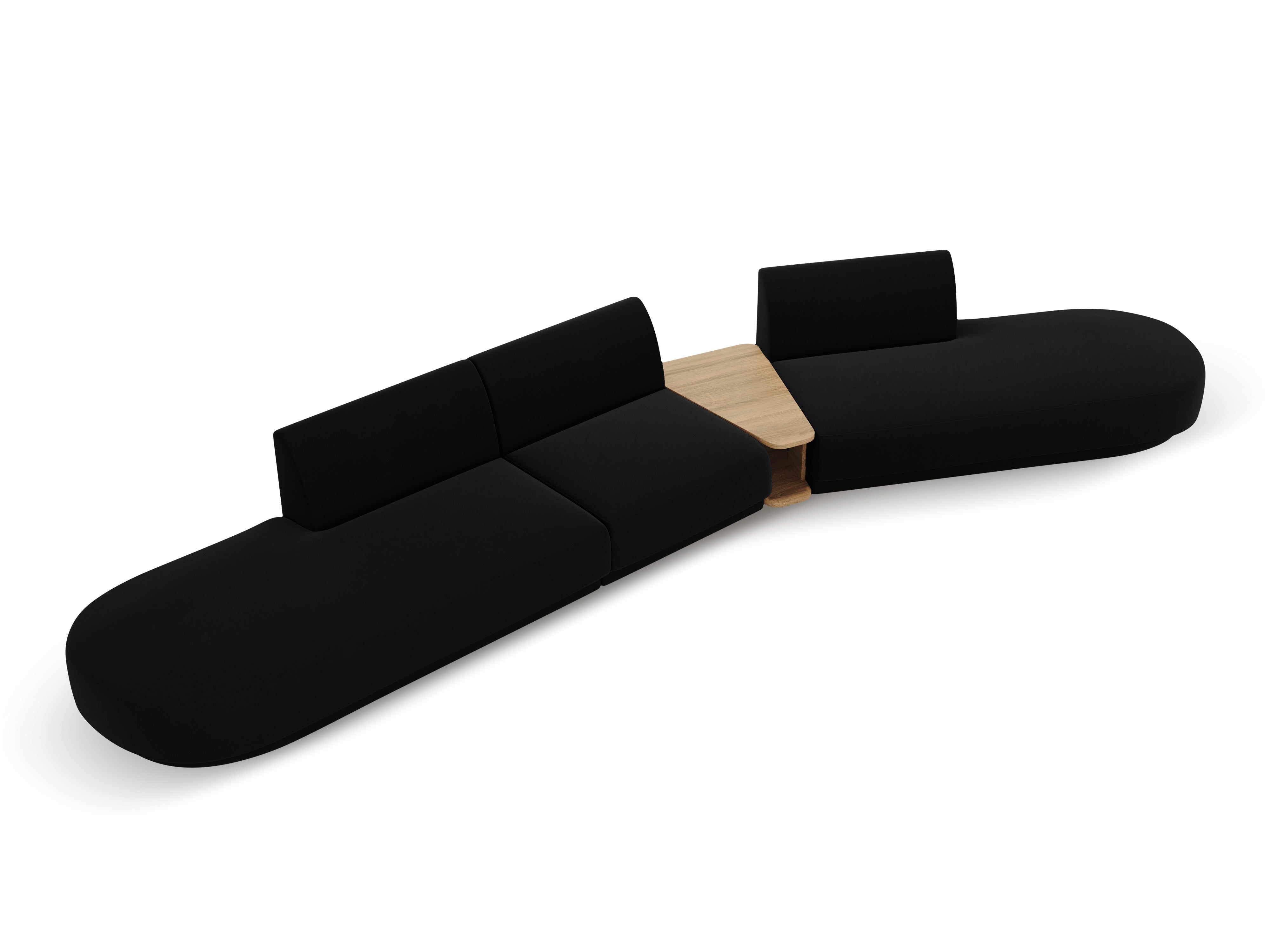 Right-facing modular sofa with table for 5 people, velvet MILEY black