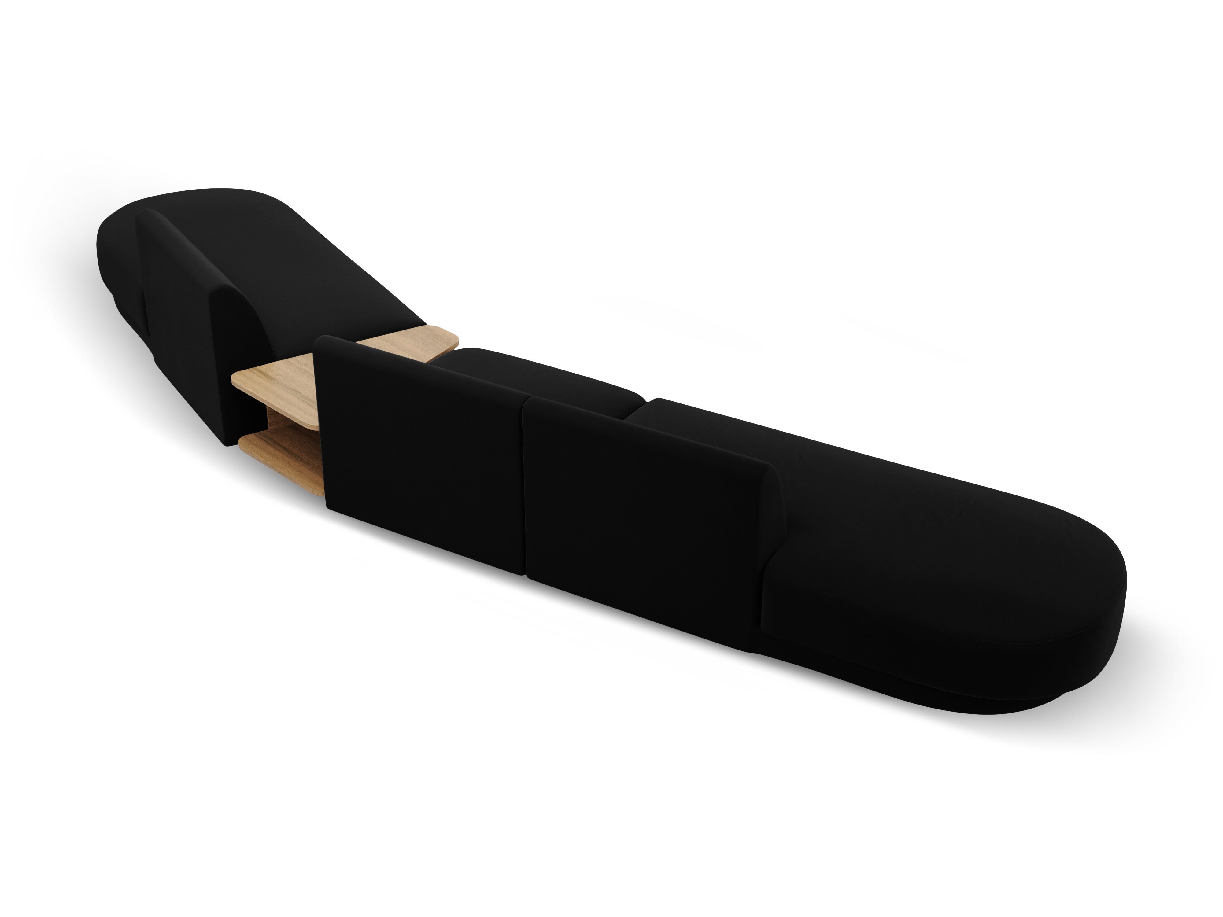 Right-facing modular sofa with table for 5 people, velvet MILEY black