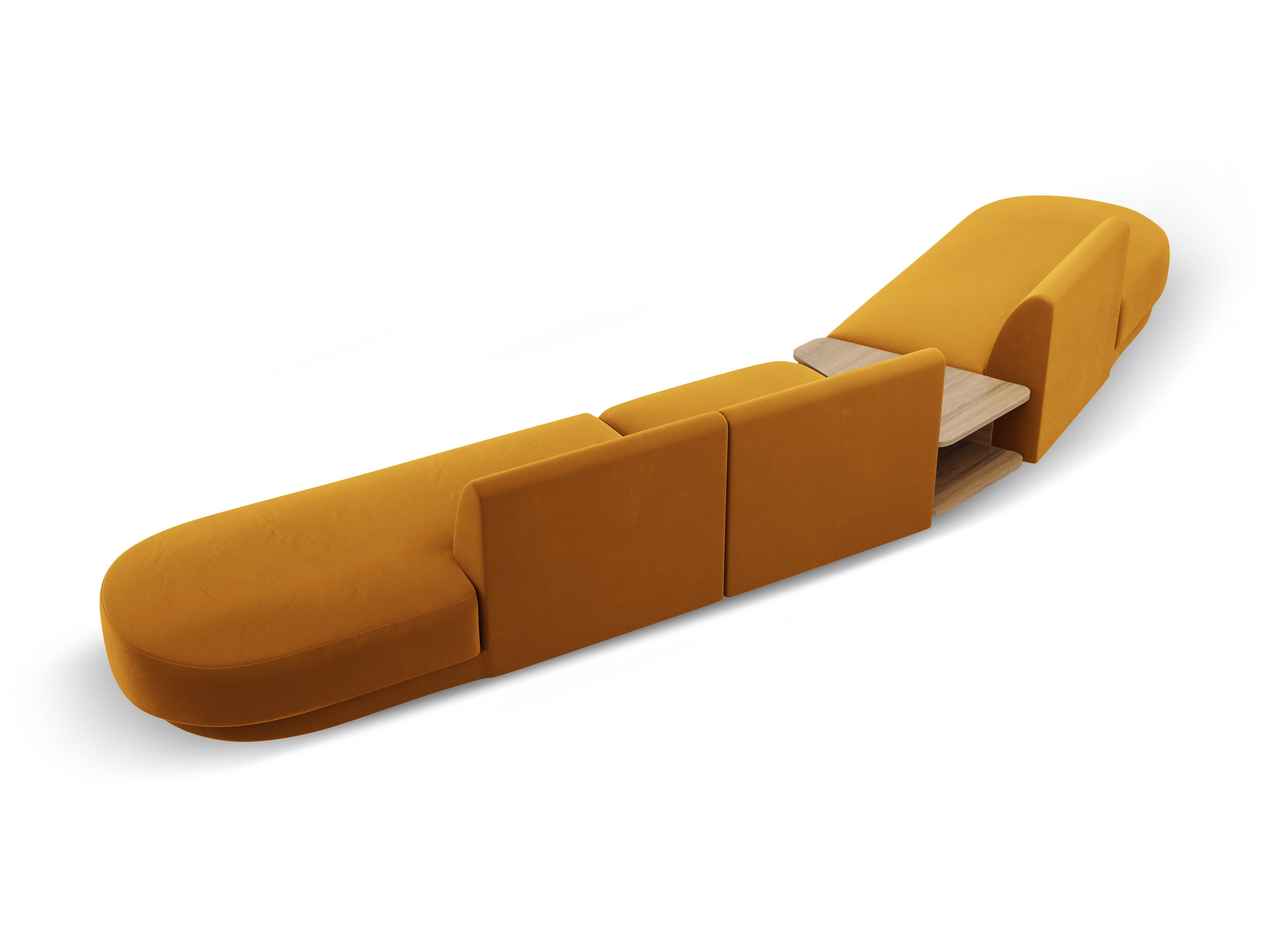 Left-sided modular sofa with table for 5 people in velvet MILEY yellow