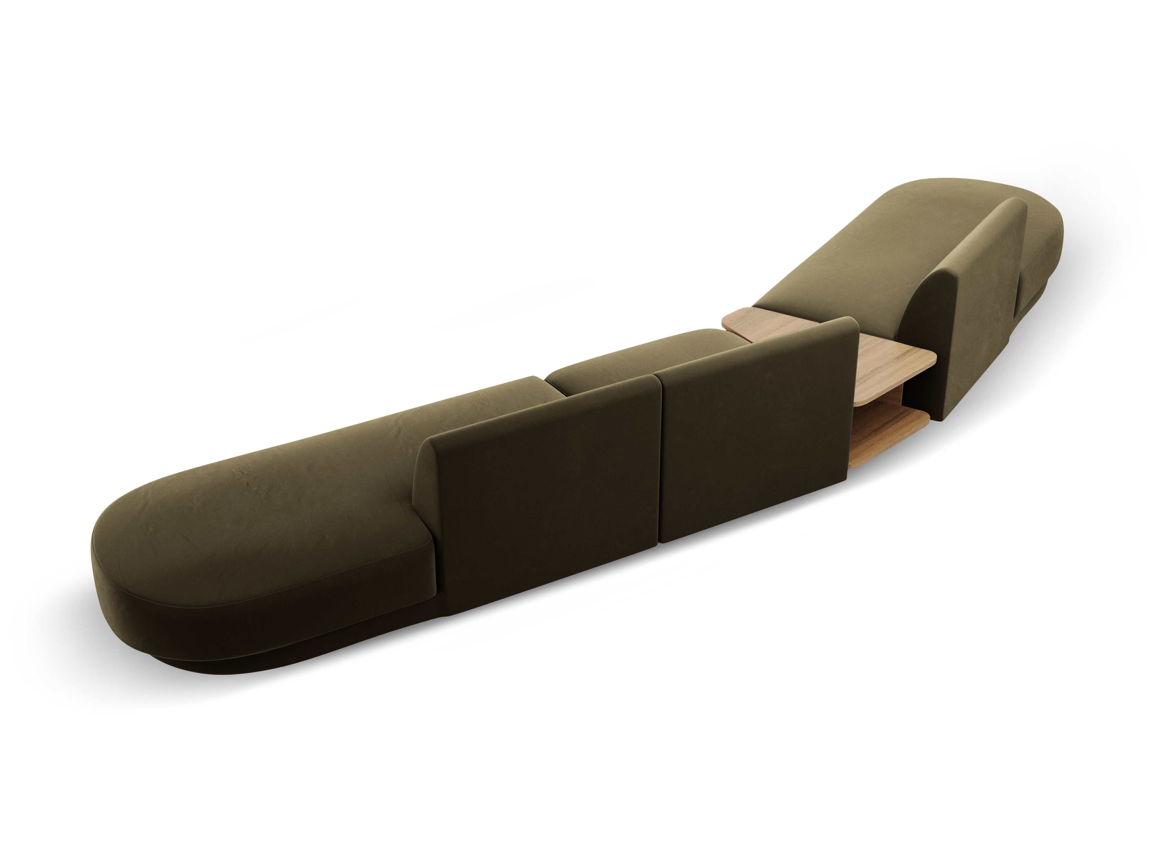 Left-sided modular sofa with table, 5-seater, velvet MILEY green