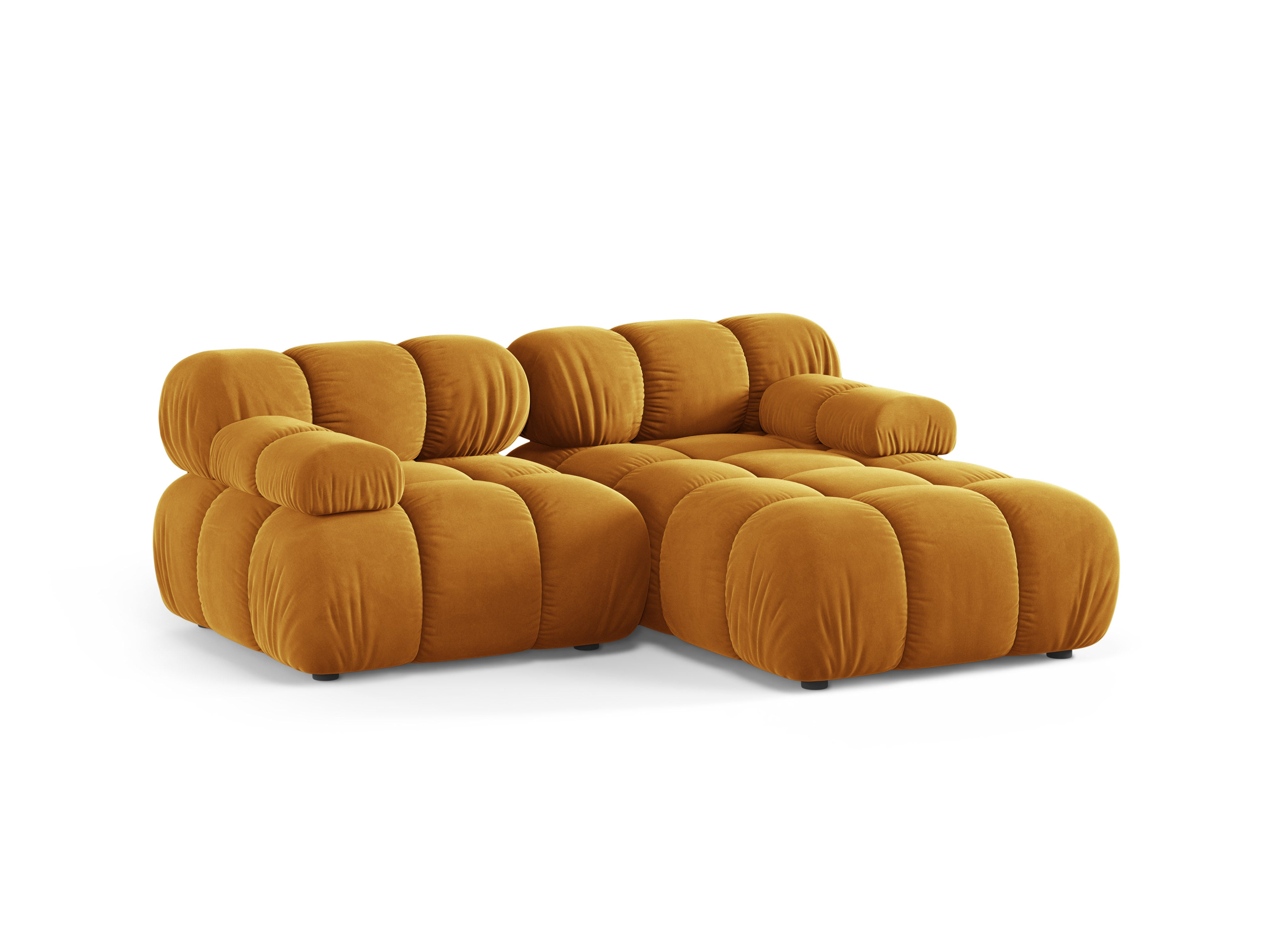 Zweisitzer-Ecksofa BELLIS in senfgelbem Samt, rechtsseitig