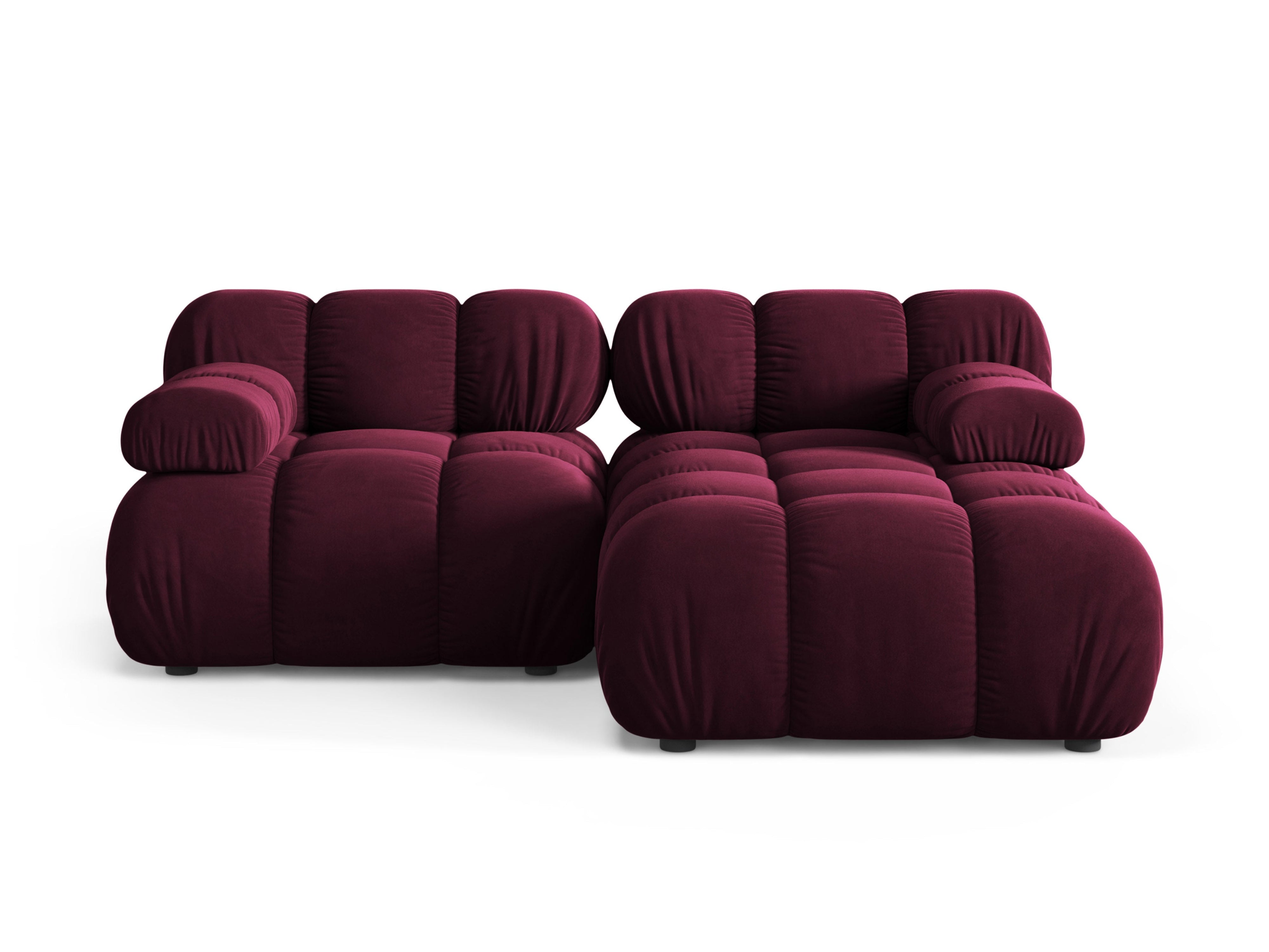 Zweisitzer-Ecksofa BELLIS in burgunderfarbenem Samt, rechtsseitig.