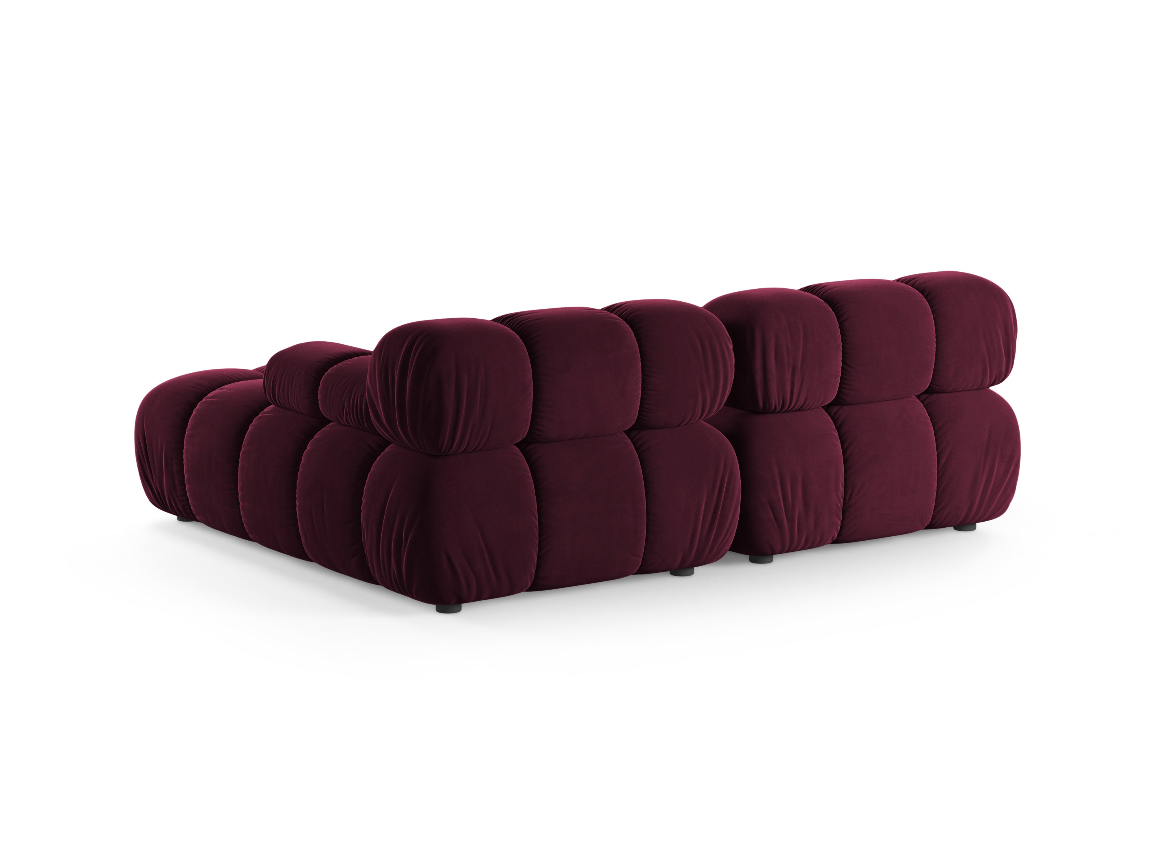 Zweisitzer-Ecksofa BELLIS in burgunderfarbenem Samt, rechtsseitig.