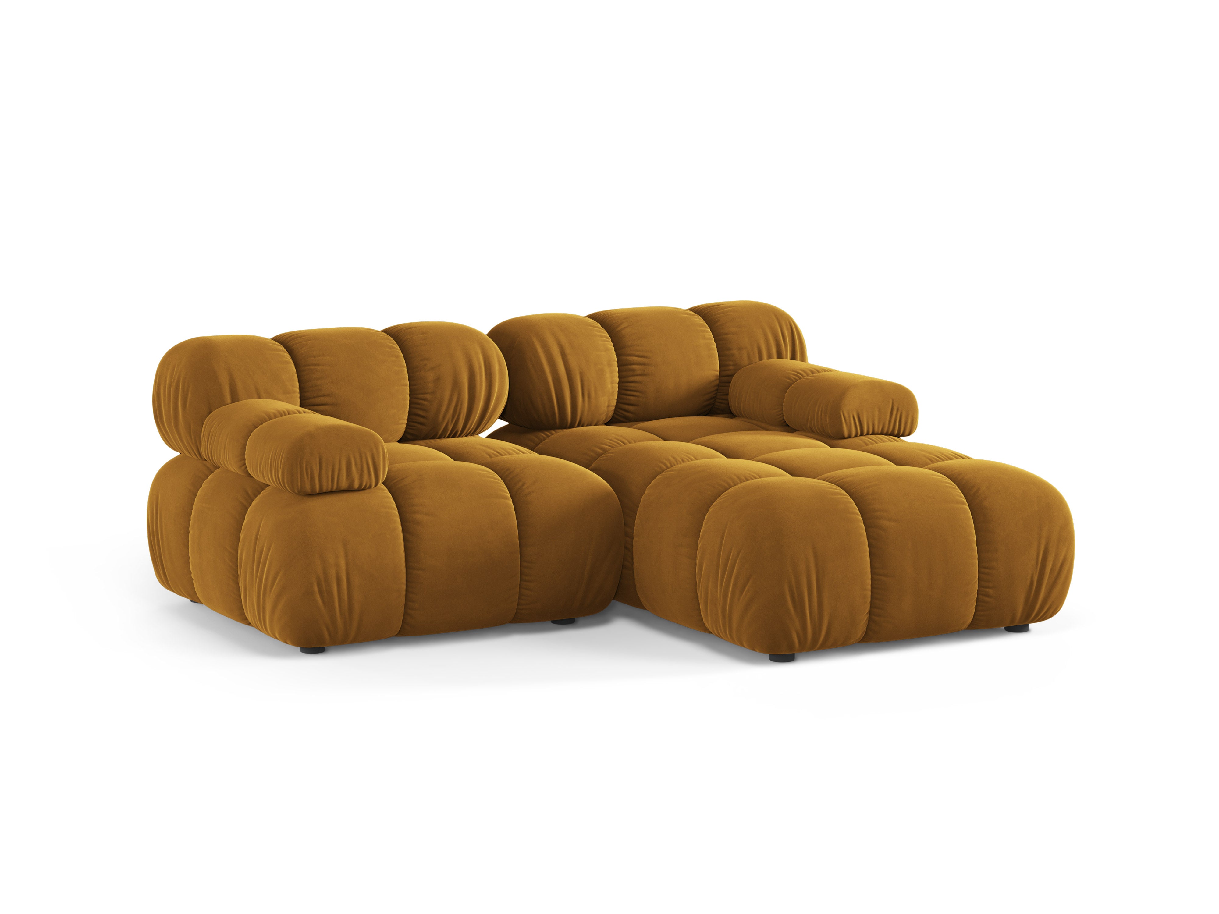 Samt-Ecksofa für zwei Personen, rechtsseitig, BELLIS in Senfgelb.