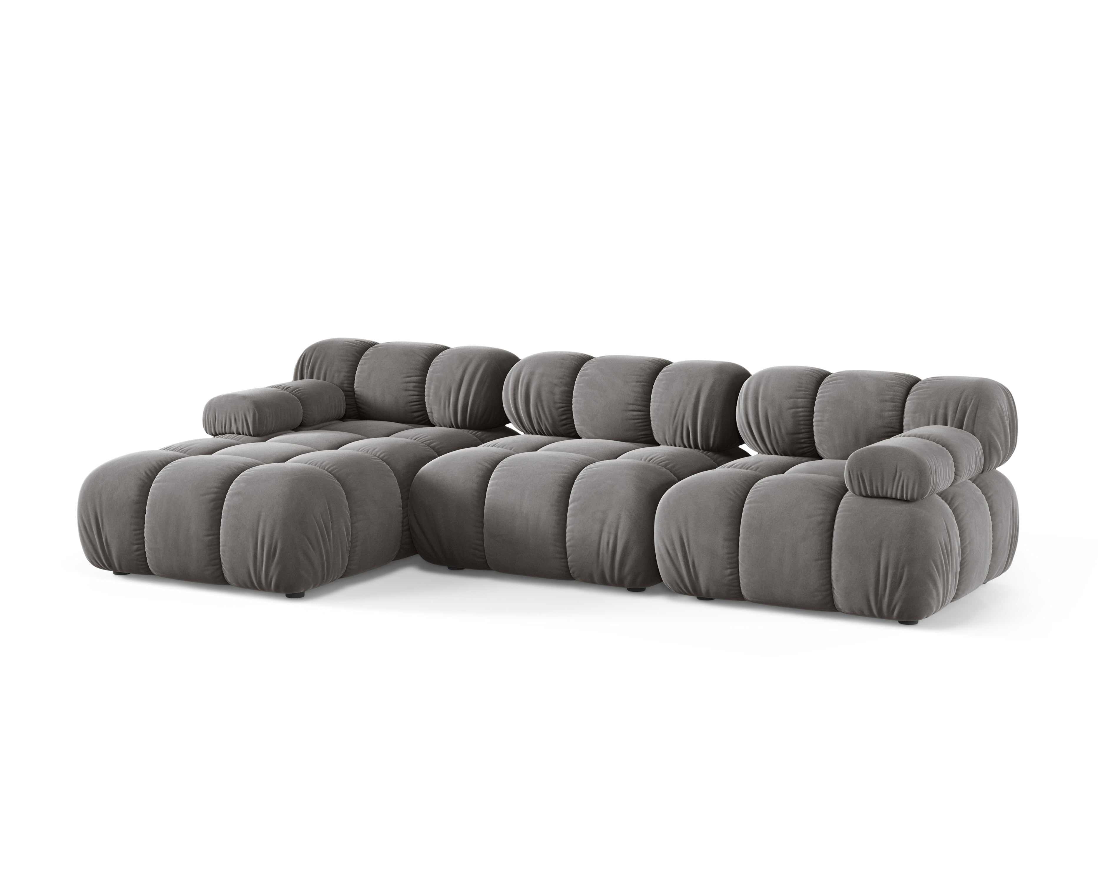 Samt-Ecksofa für 3 Personen, linksseitig, BELLIS in Grau