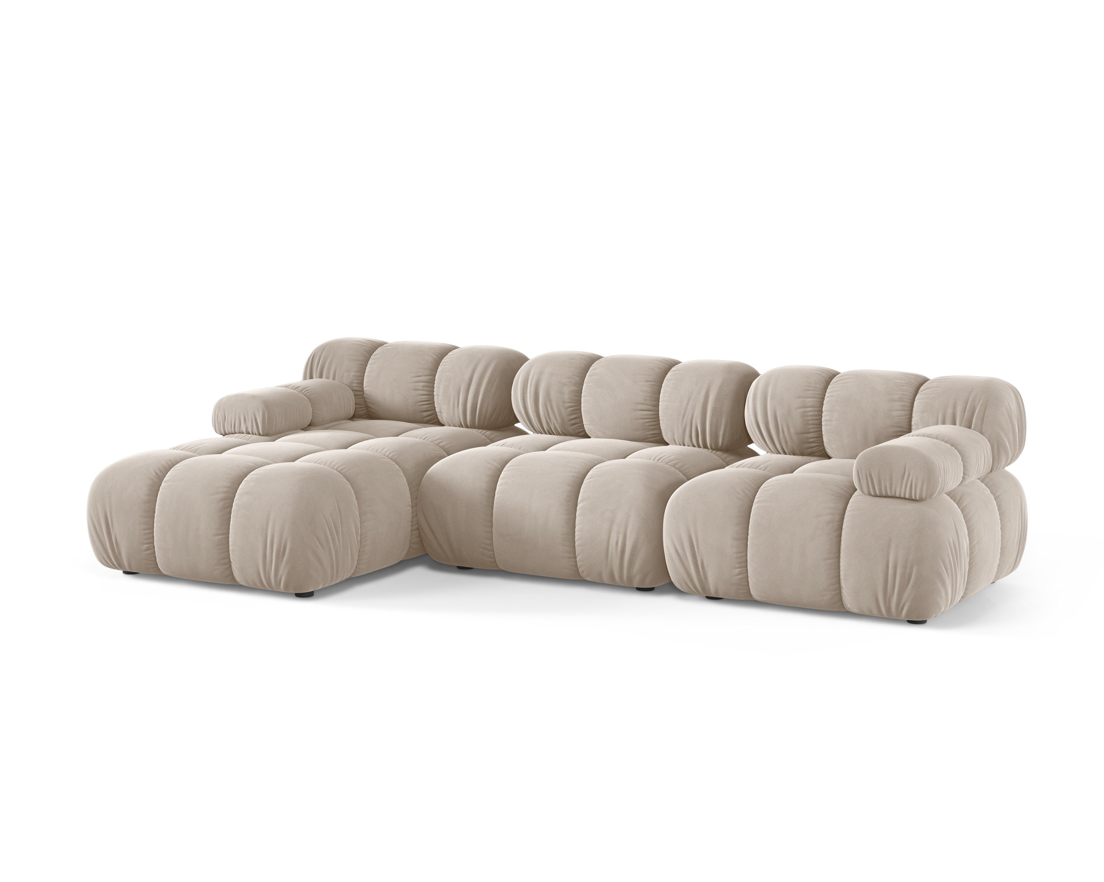 Samt-Ecksofa für 3 Personen, linksseitig, BELLIS in Beige