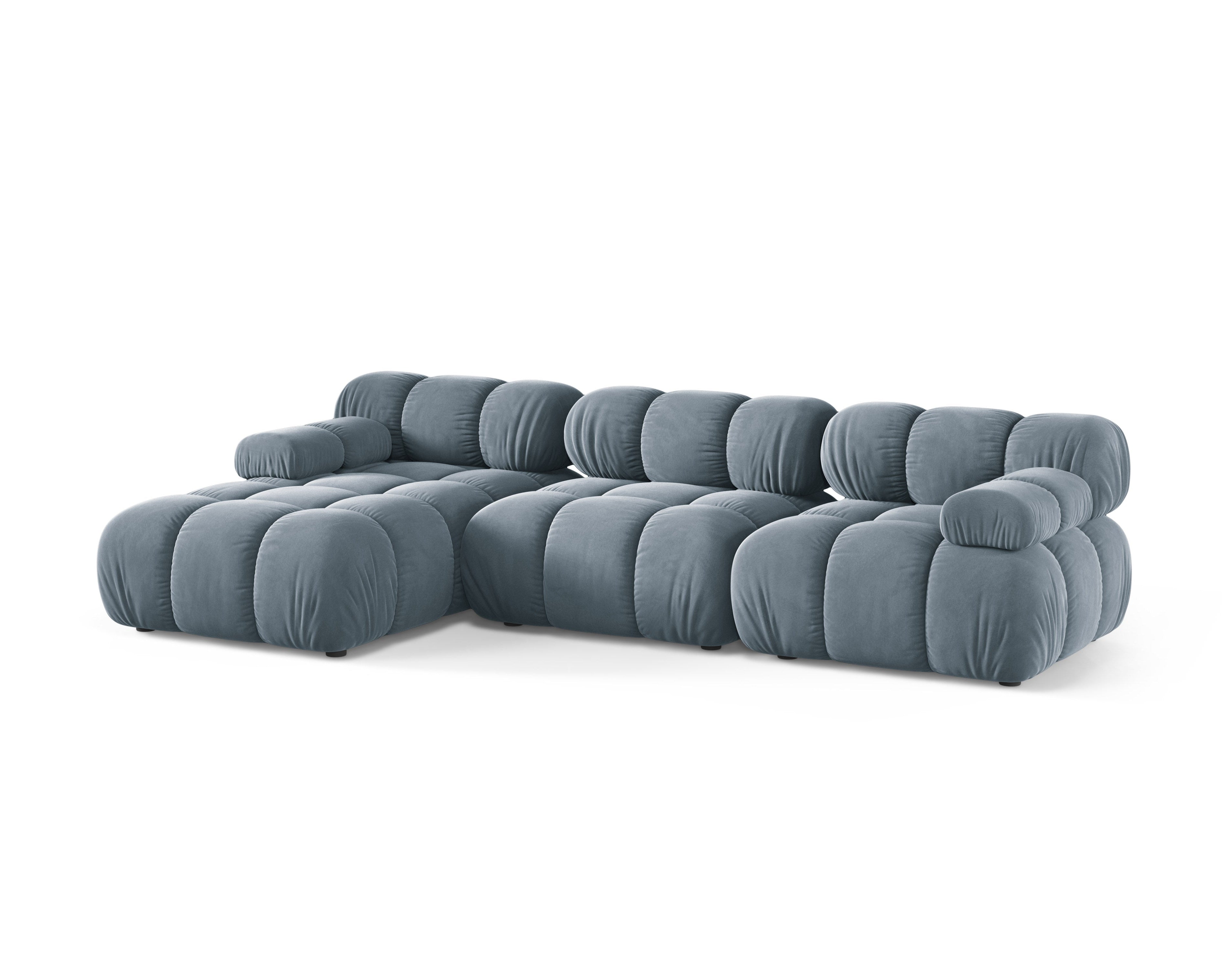 Samt-Ecksofa für 3 Personen, linksseitig, BELLIS in Blau