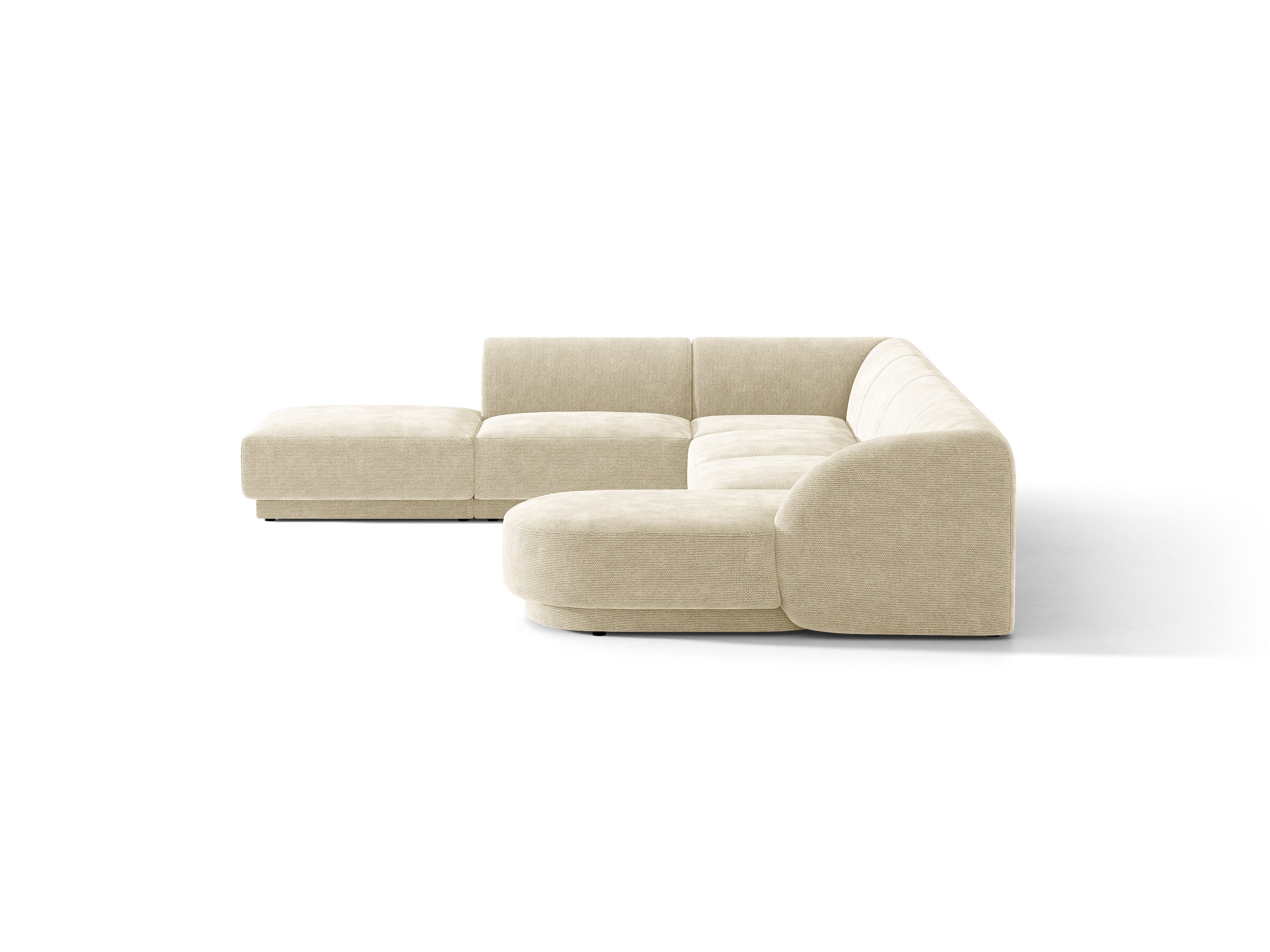Panoramischer linksseitiger Ecksofa für 6 Personen MILEY hellbeige seidiger Chenille