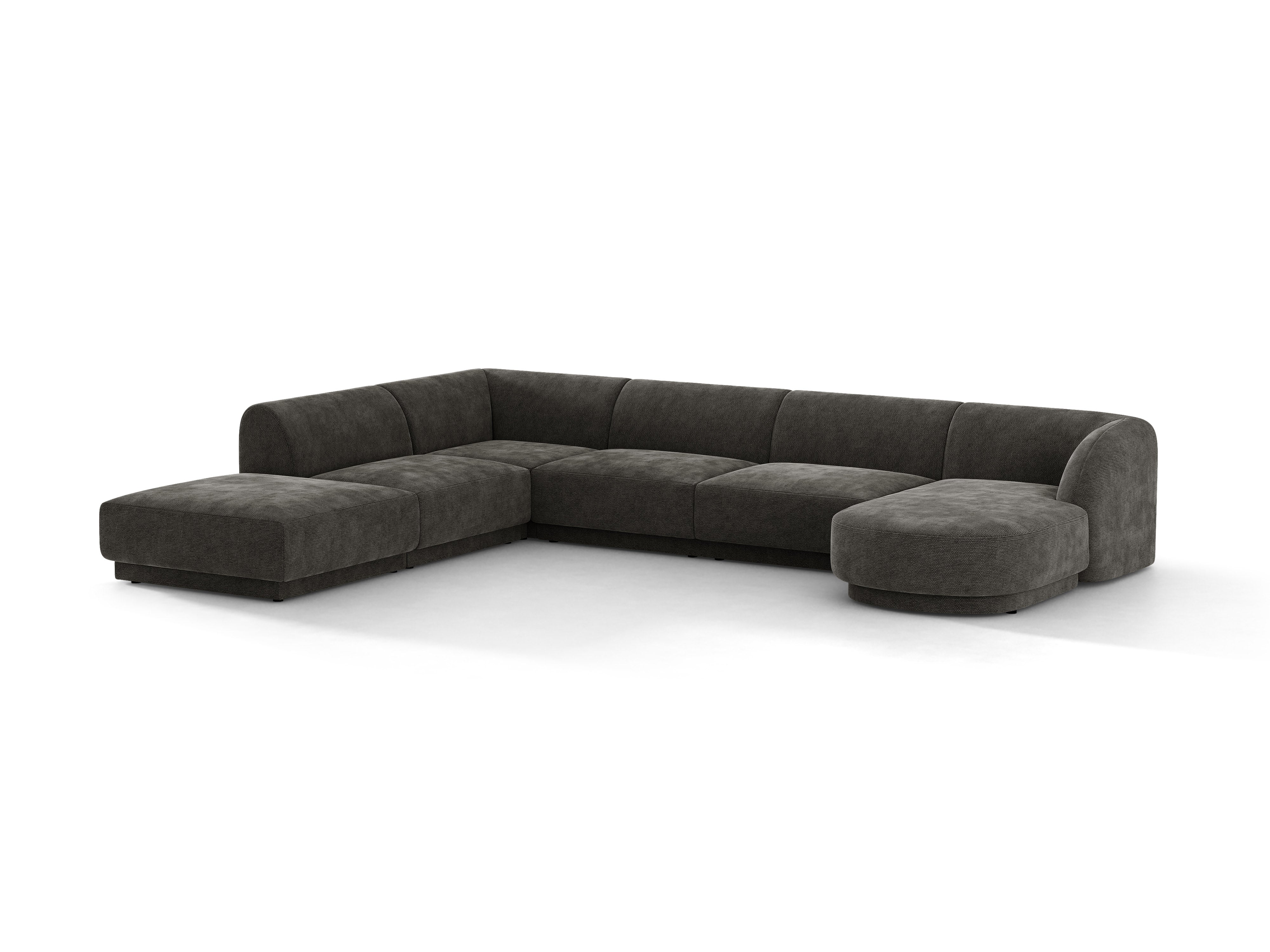 Linksseitige panoramische 6-Sitzer-Eckcouch MILEY graues schimmerndes Chenille