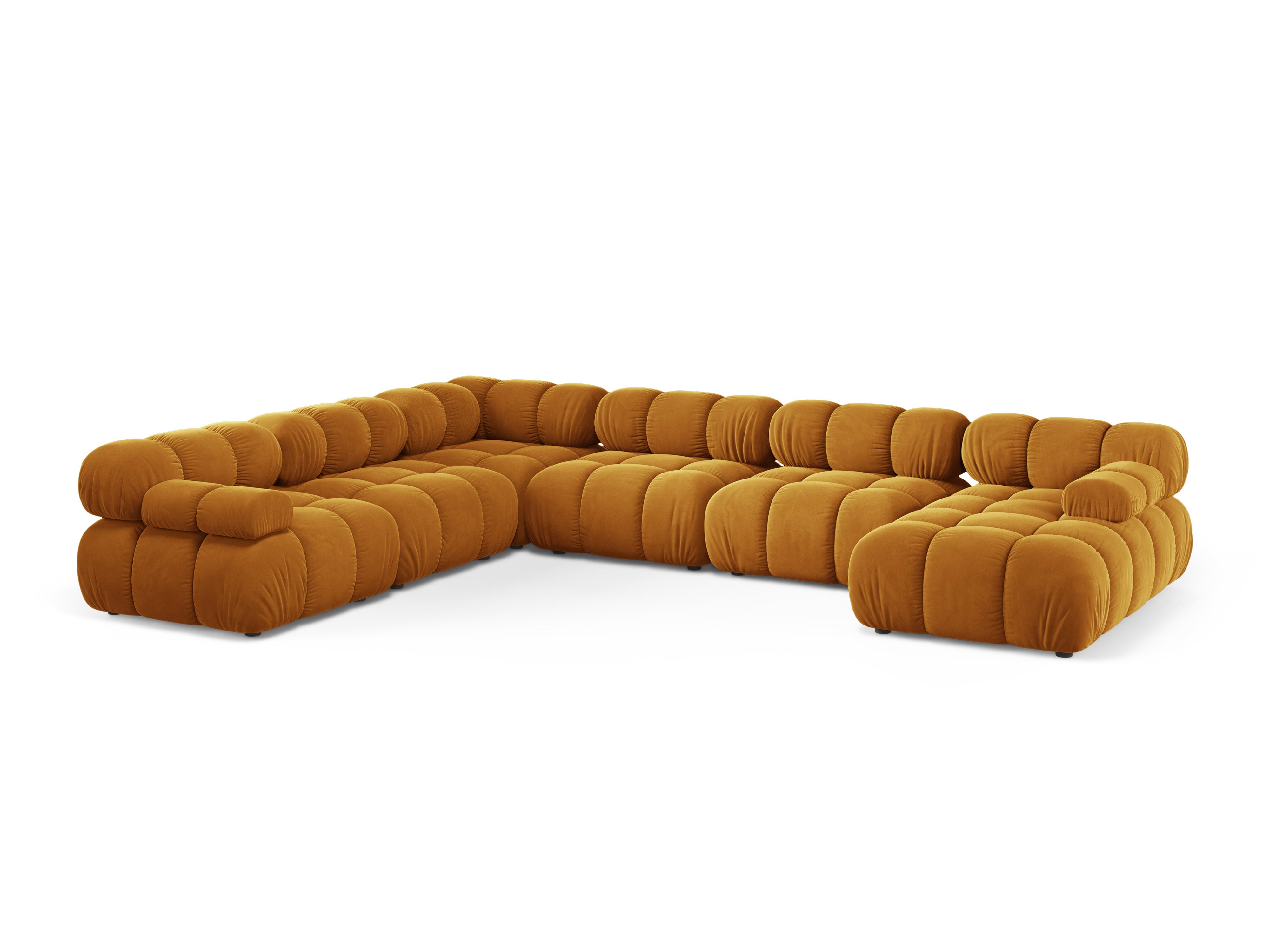 Panoramischer Ecksofa links BELLIS in senfgelbem Samt