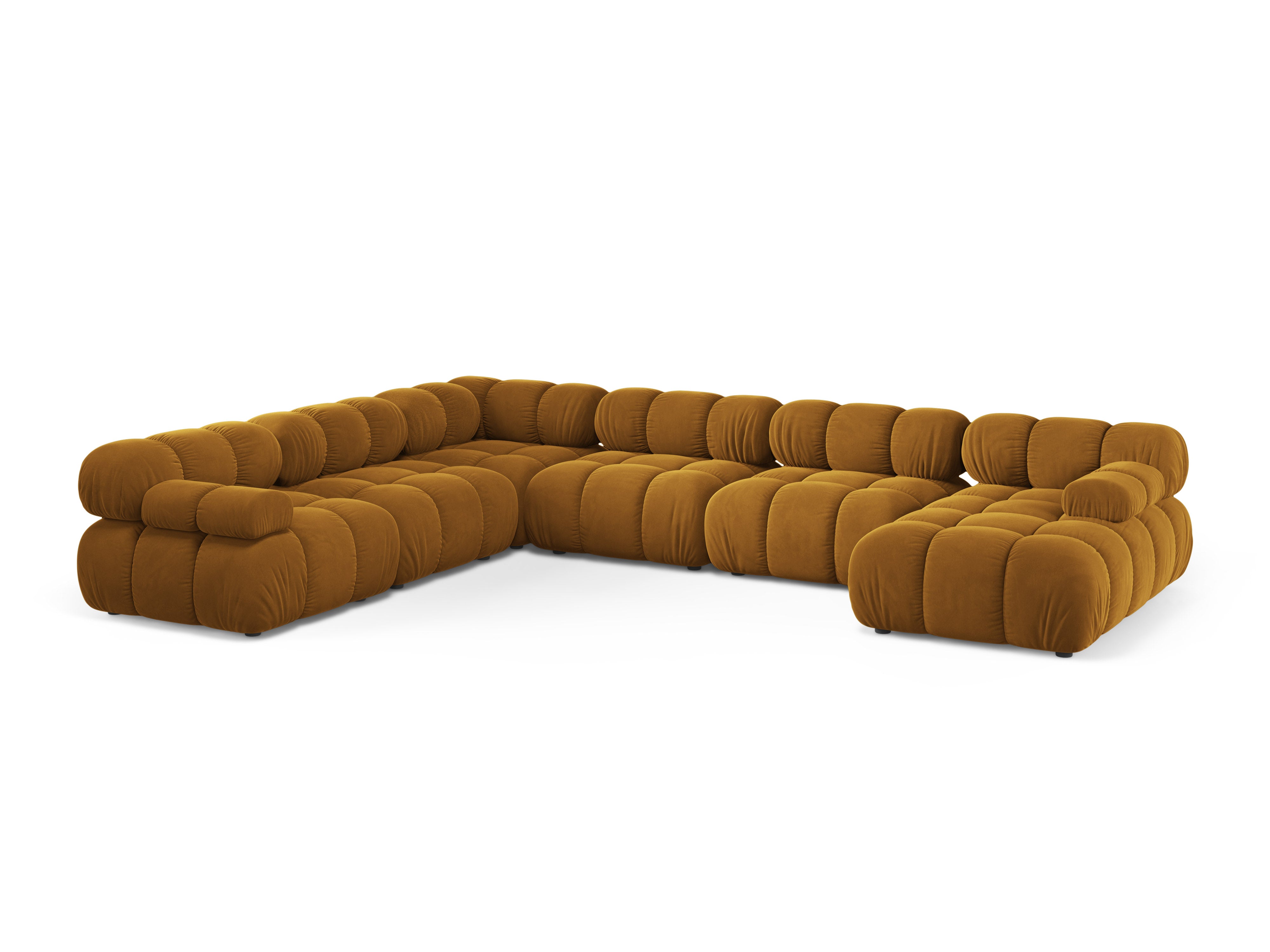 Panoramischer Samt-Ecksofa BELLIS links in Senfgelb