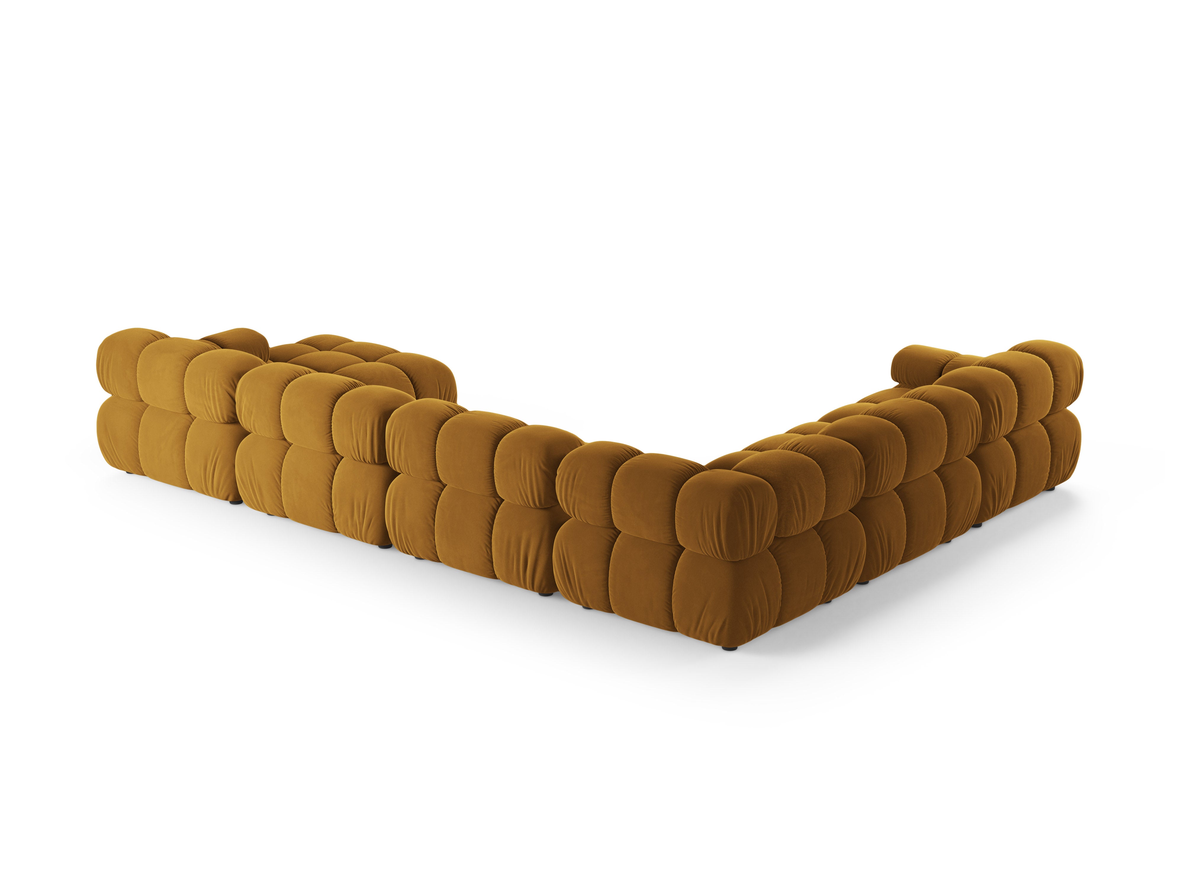 Panoramischer Samt-Ecksofa BELLIS links in Senfgelb