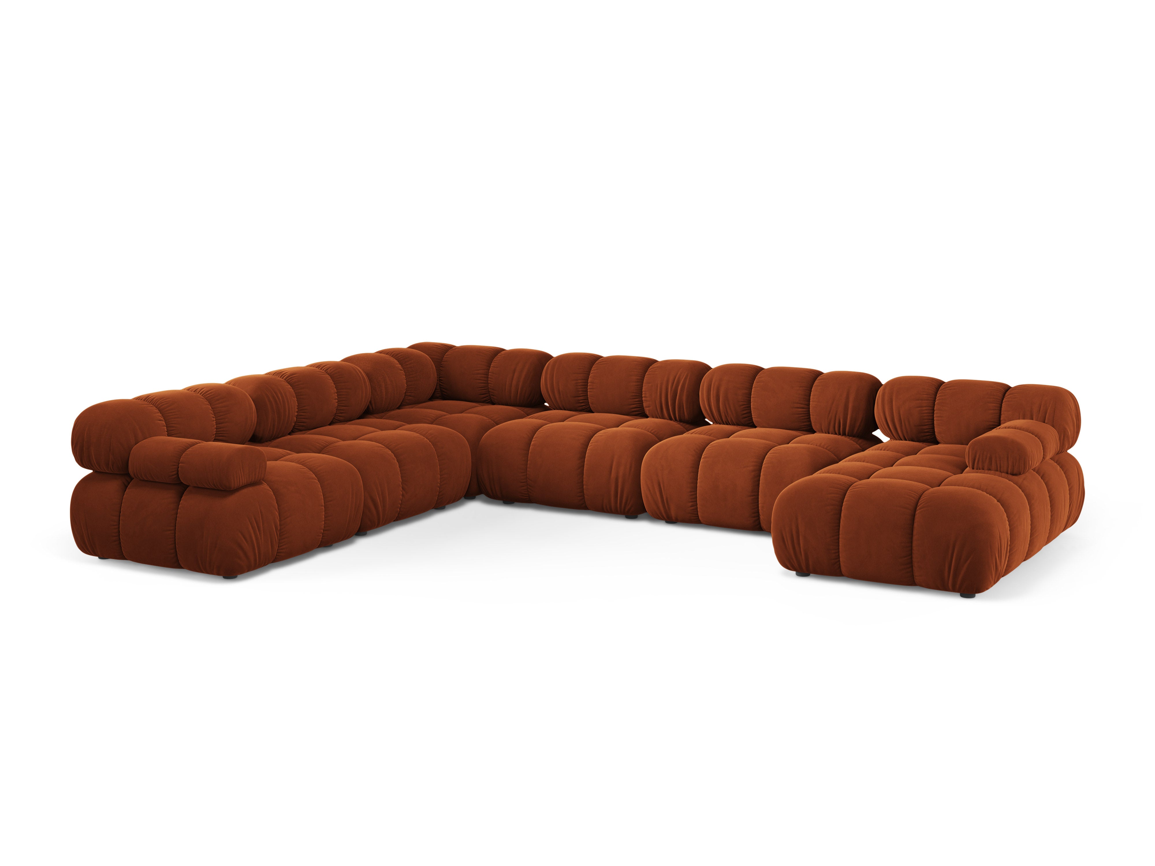 Panoramischer Samt-Ecksofa BELLIS links, ziegelrot