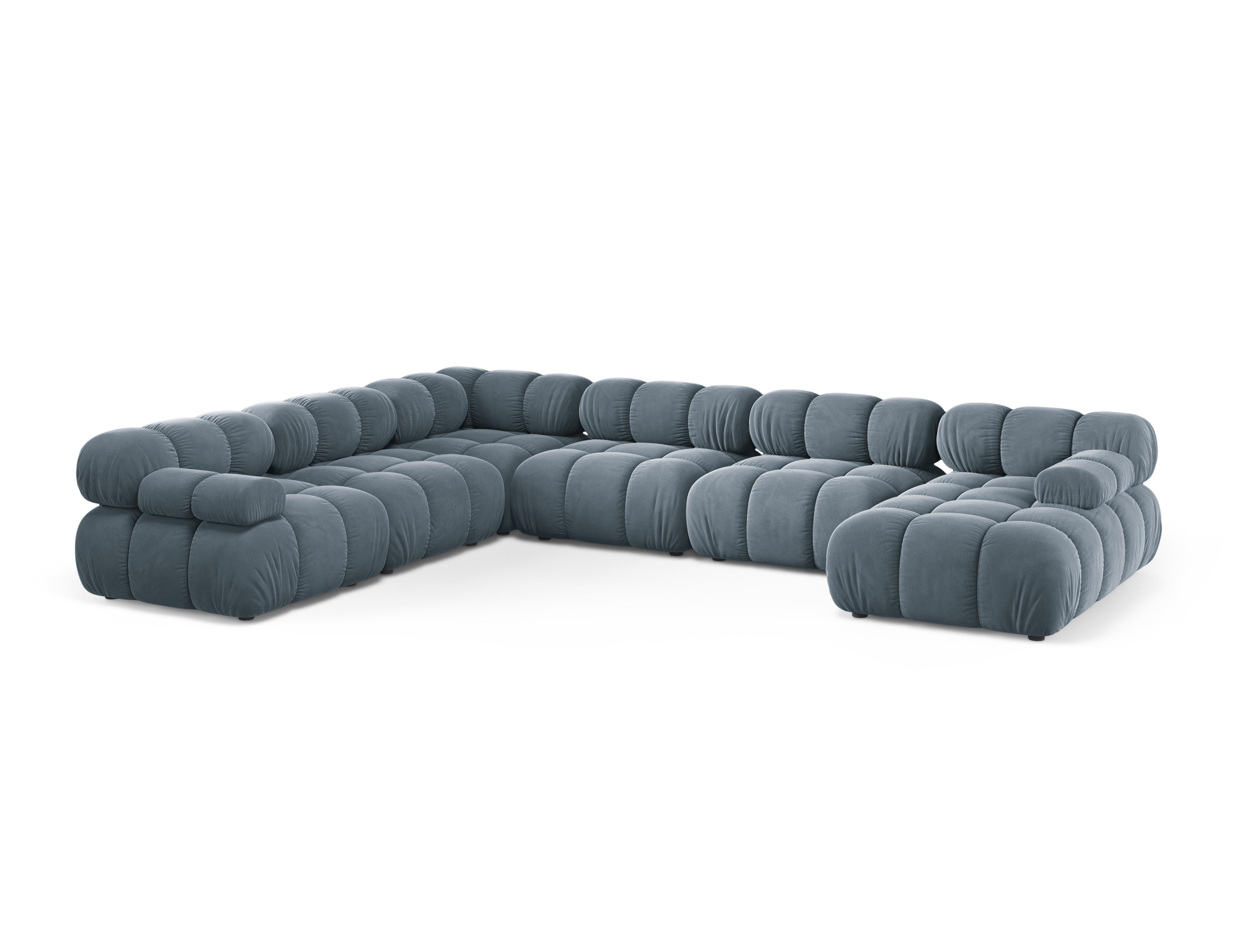 Panoramischer Samt-Ecksofa BELLIS linksseitig in Blau