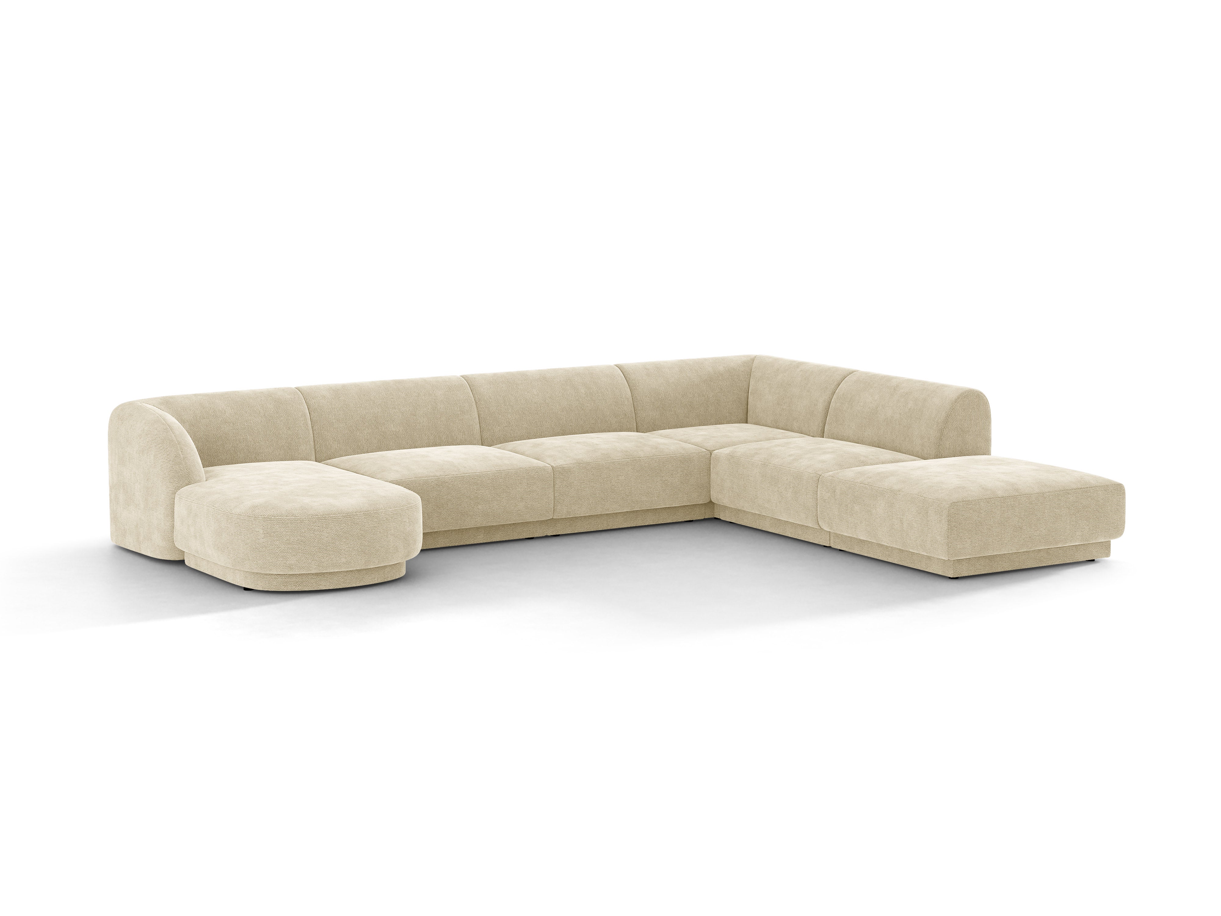 Rechtsseitige panoramische 6-Sitzer-Couch MILEY hellbeige schimmernder Chenille