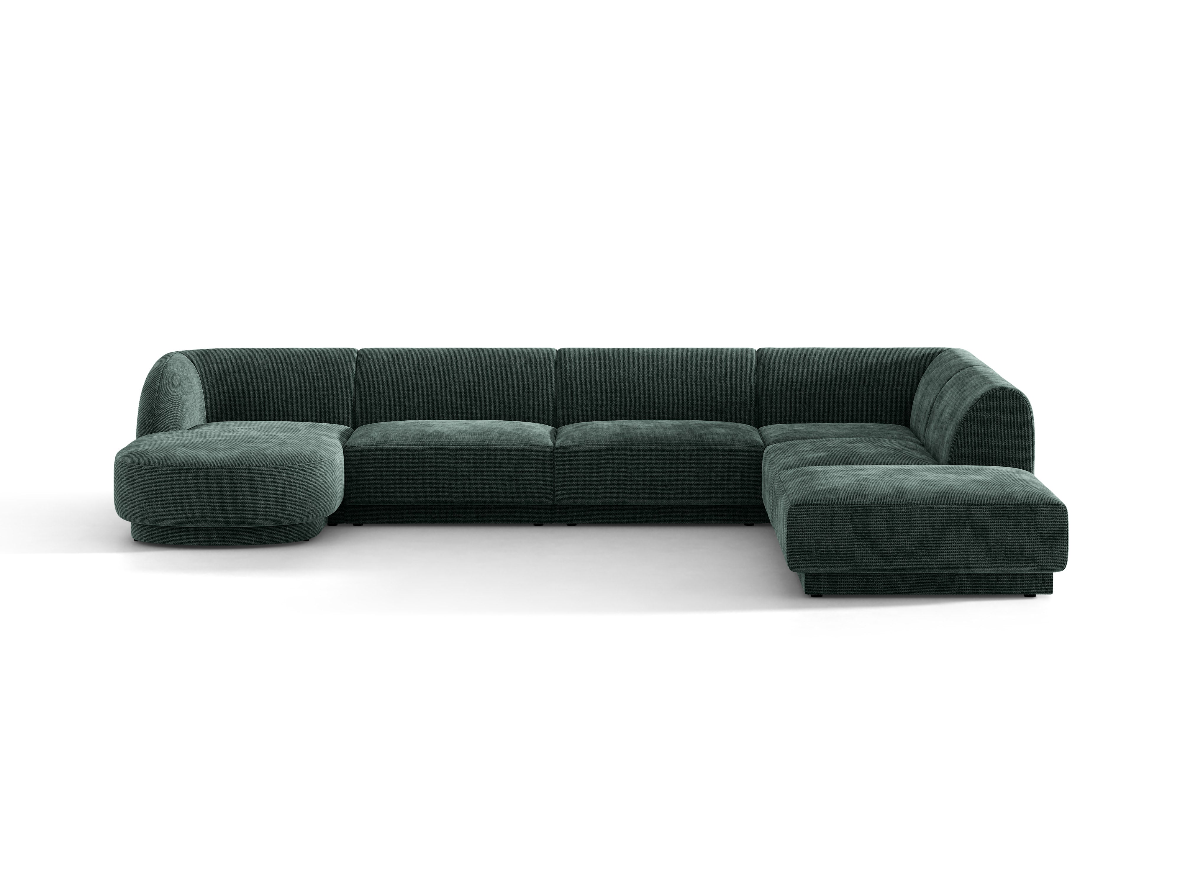 Rechtsseitige panoramische 6-Sitzer-Couch MILEY petrol samtig