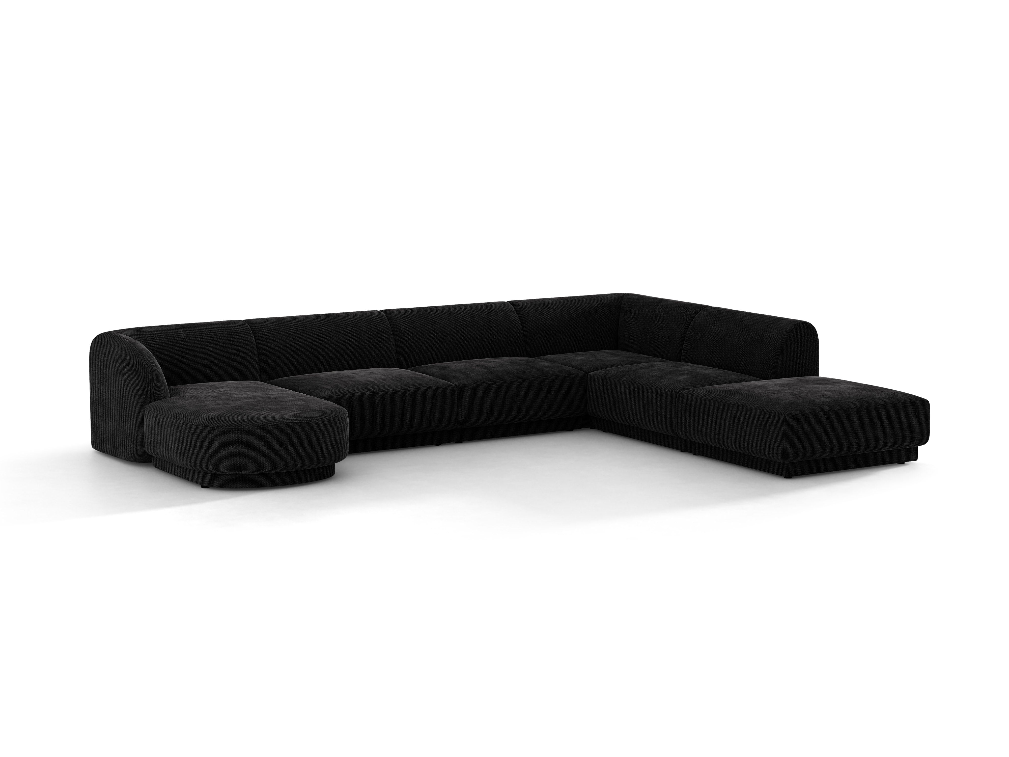 Narożnik prawostronny panoramiczny 6-osobowy MILEY czarny szenil jedwabisty – sofa narożna
