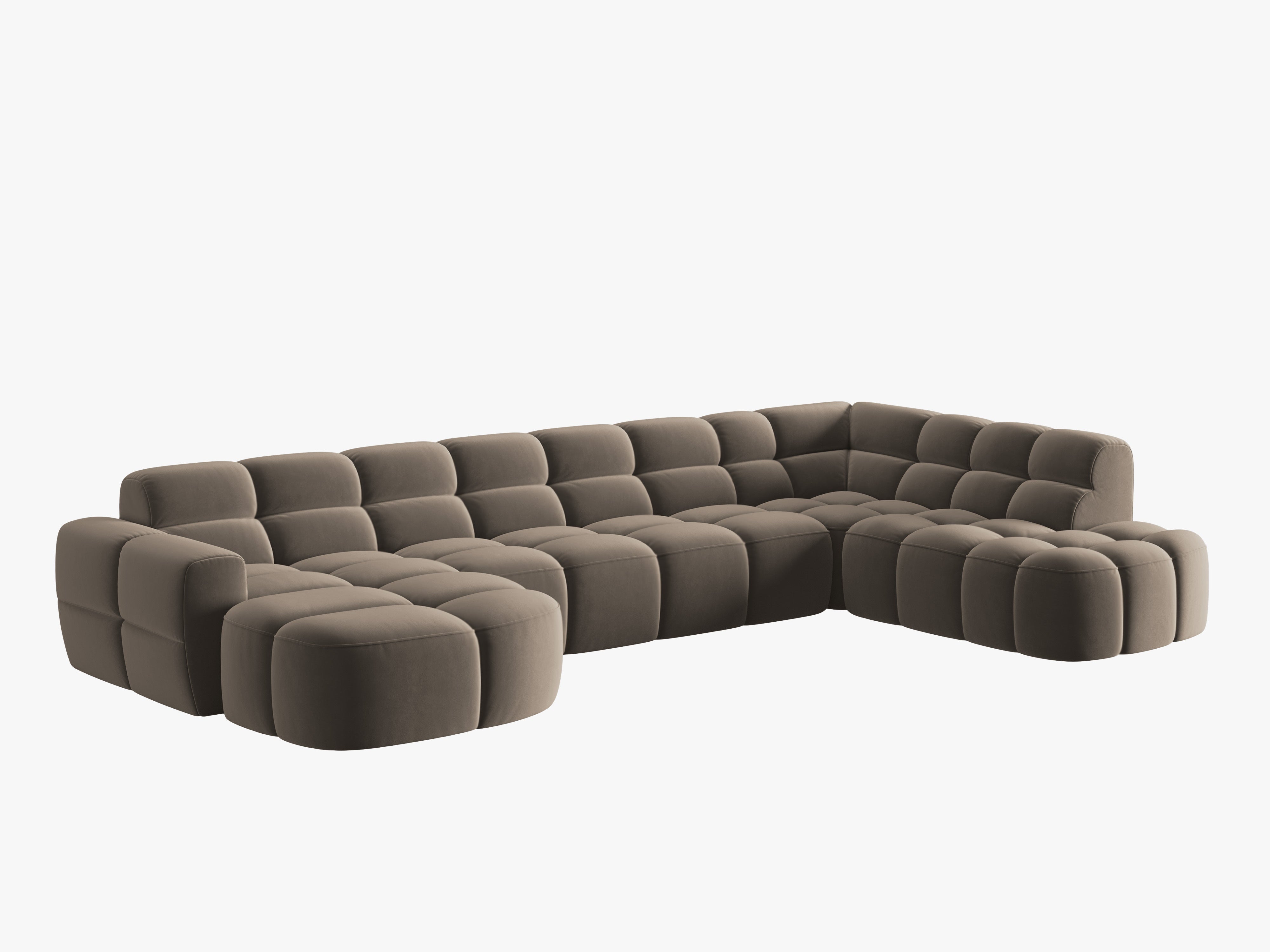 Right-facing panoramic velvet corner sofa LISA light brown