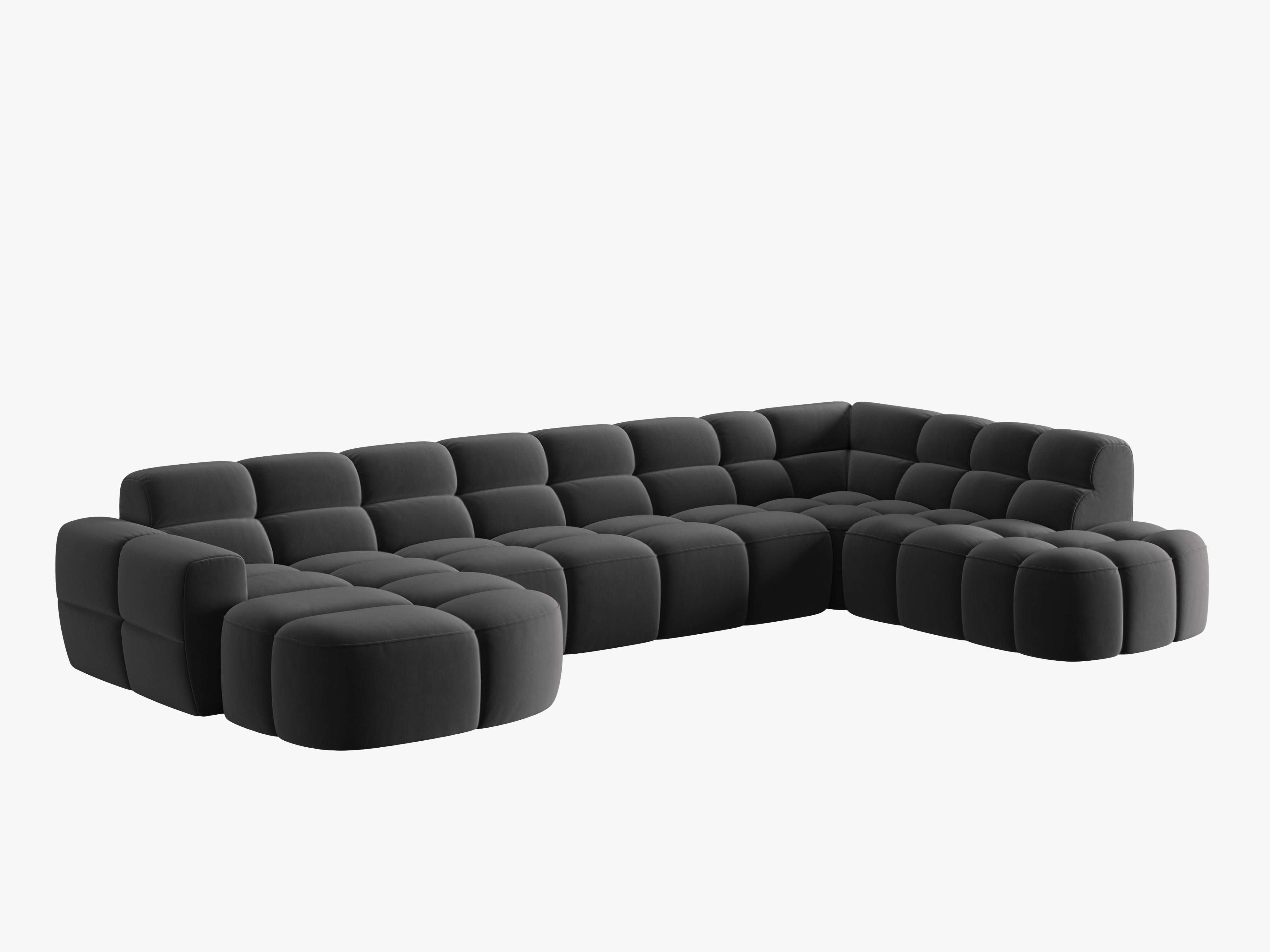 Velvet panoramic corner sofa right side LISA dark gray
